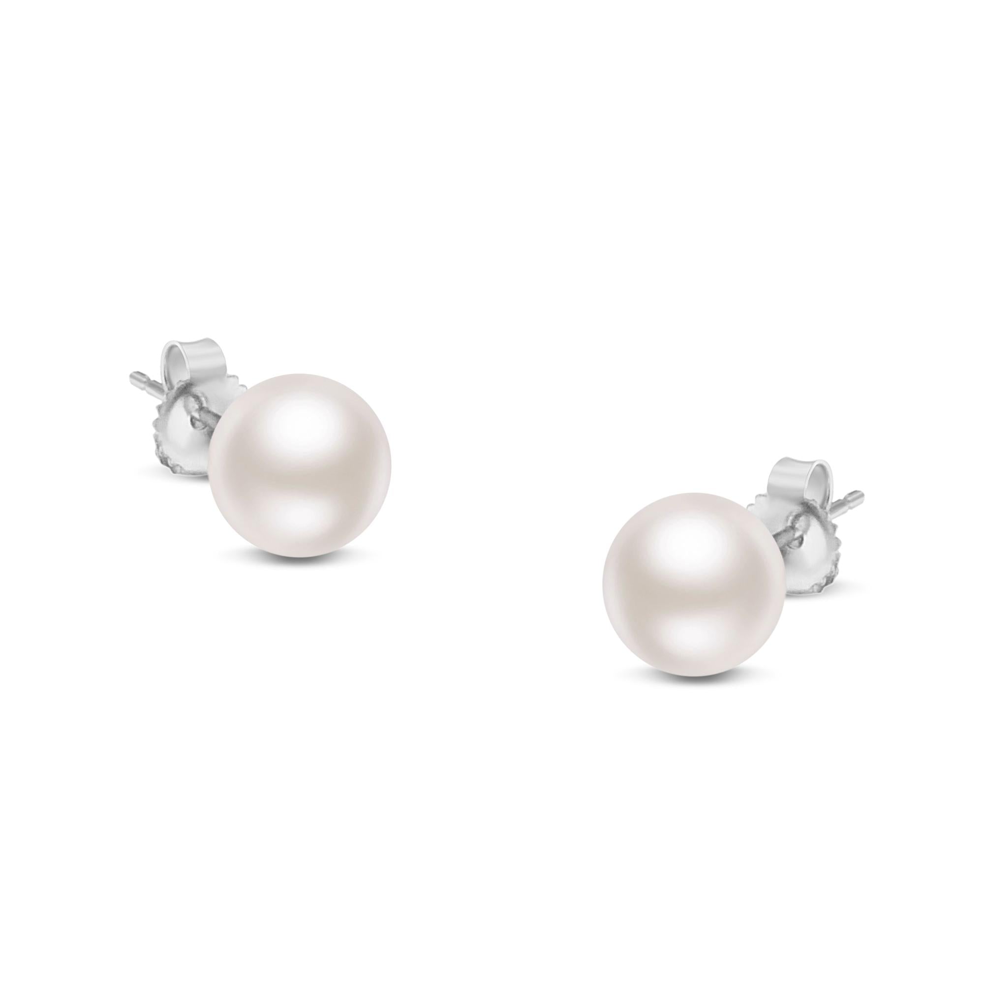 14K Gold White Saltwater Akoya Pearl Stud Earrings AAA+ Quality