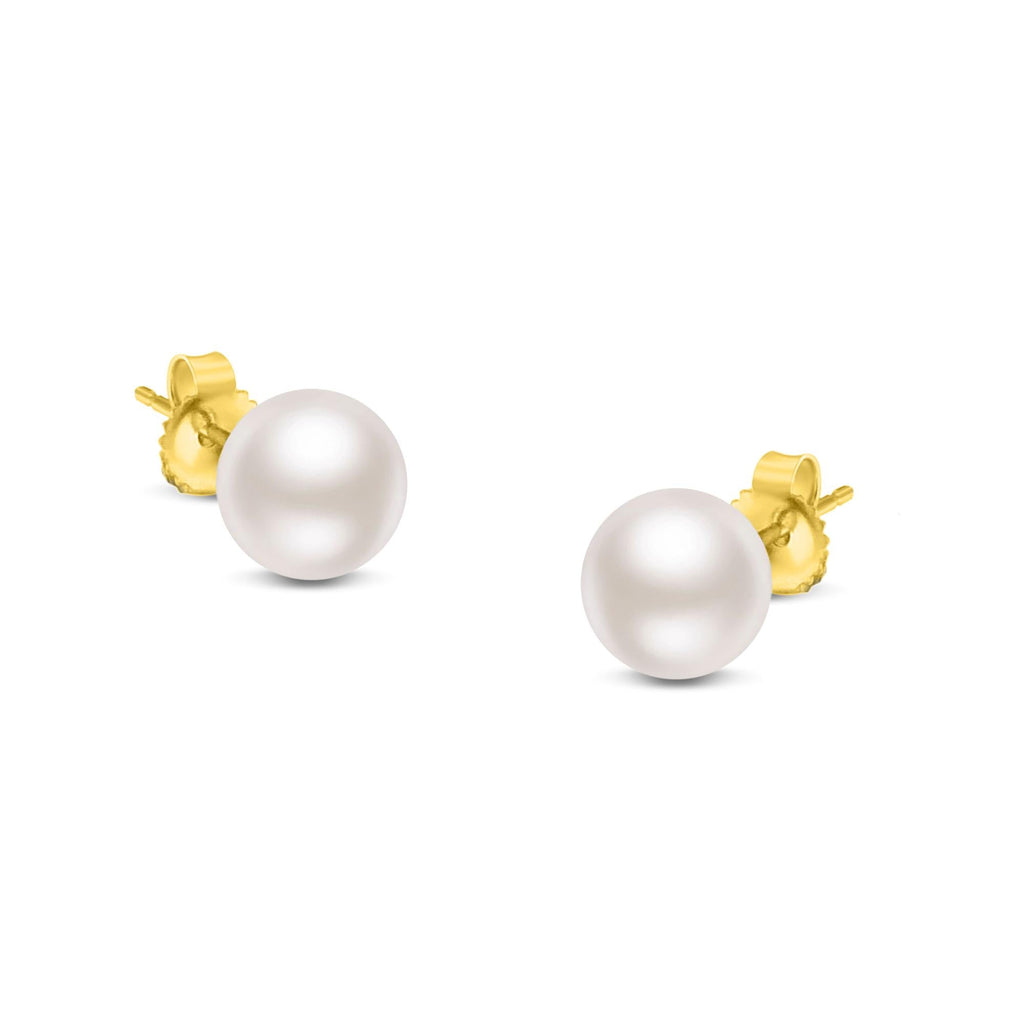 14K Gold White Saltwater Akoya Pearl Stud Earrings AAA+ Quality