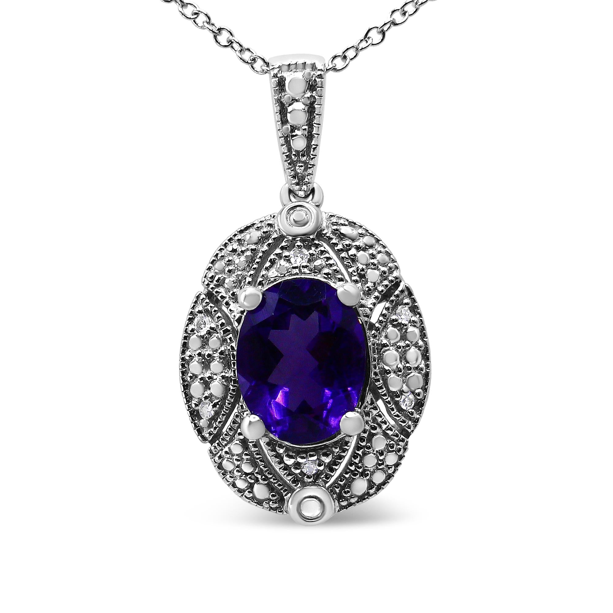 Diamond and 9x7mm Amethyst Pendant 18" Necklace (I-J Color, I1-I2 Clarity)