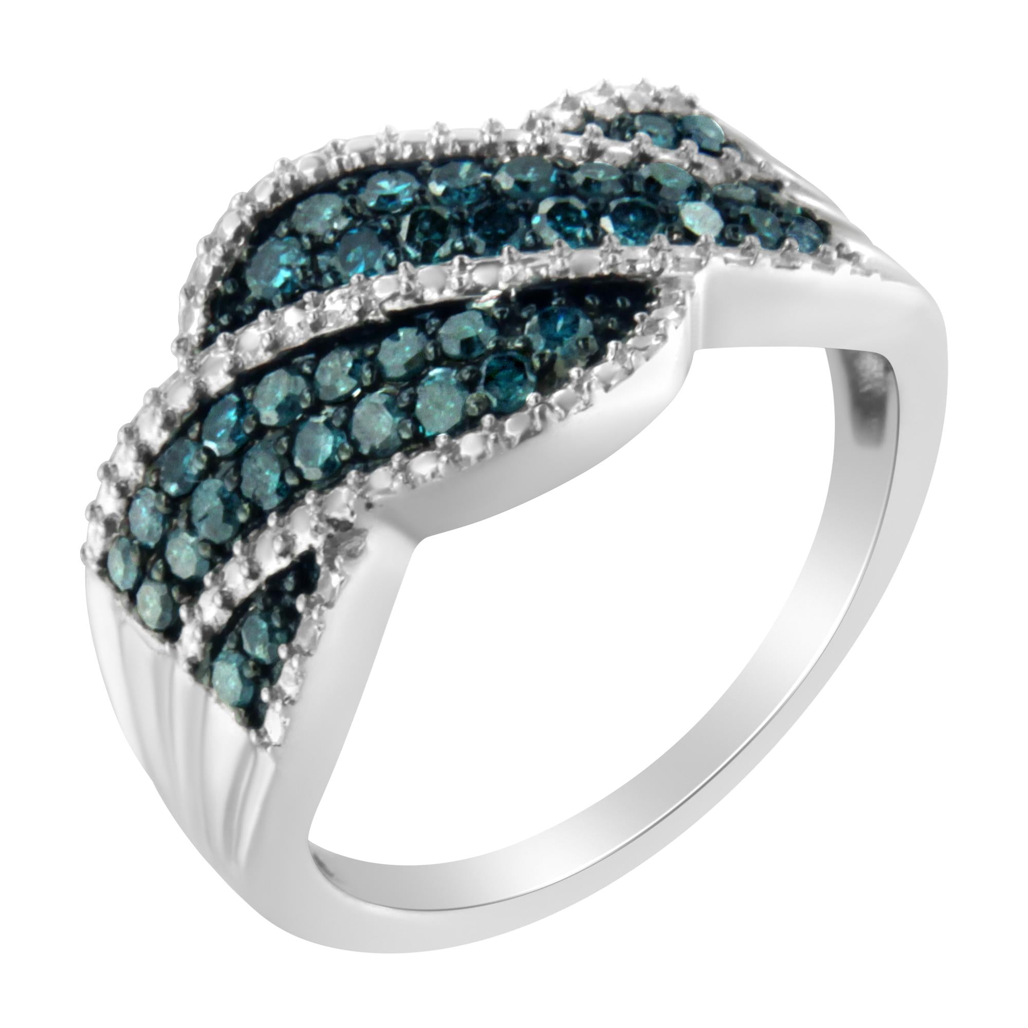 Blue Color Diamond Cocktail Ring (1/2 Cttw, Treated Blue Color, I2-I3 Clarity)