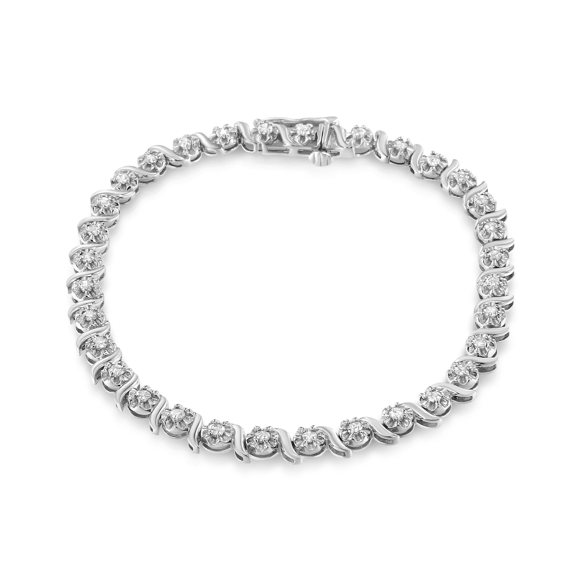 1.0 Cttw Diamond Spiral Wave Link 7" Bracelet (I-J Color, I3 Clarity)