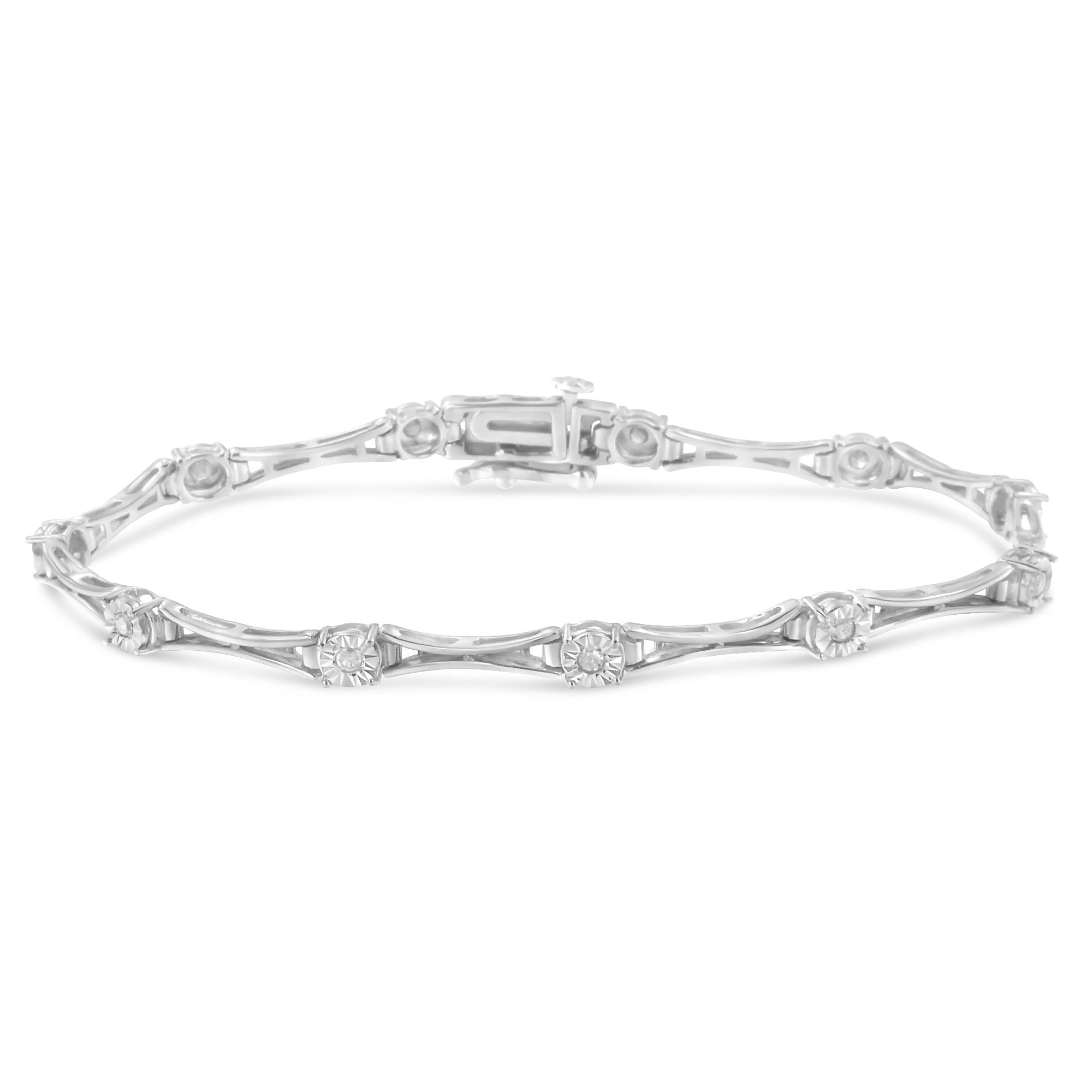 1/4 Cttw Diamond Flared-Bar 7" Link Bracelet (I-J Color, I3 Clarity)