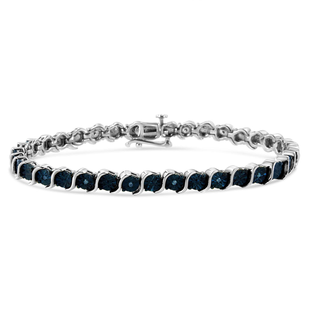 1/10 Cttw Treated Blue Color Diamond Miracle Plate "S" Link Tennis Bracelet