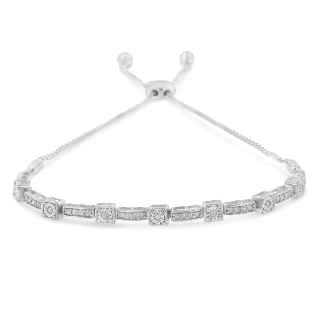 1/4 Cttw Diamond 4”-10” Square & Rectangle Bolo Bracelet (I-J Color,I3 Clarity)