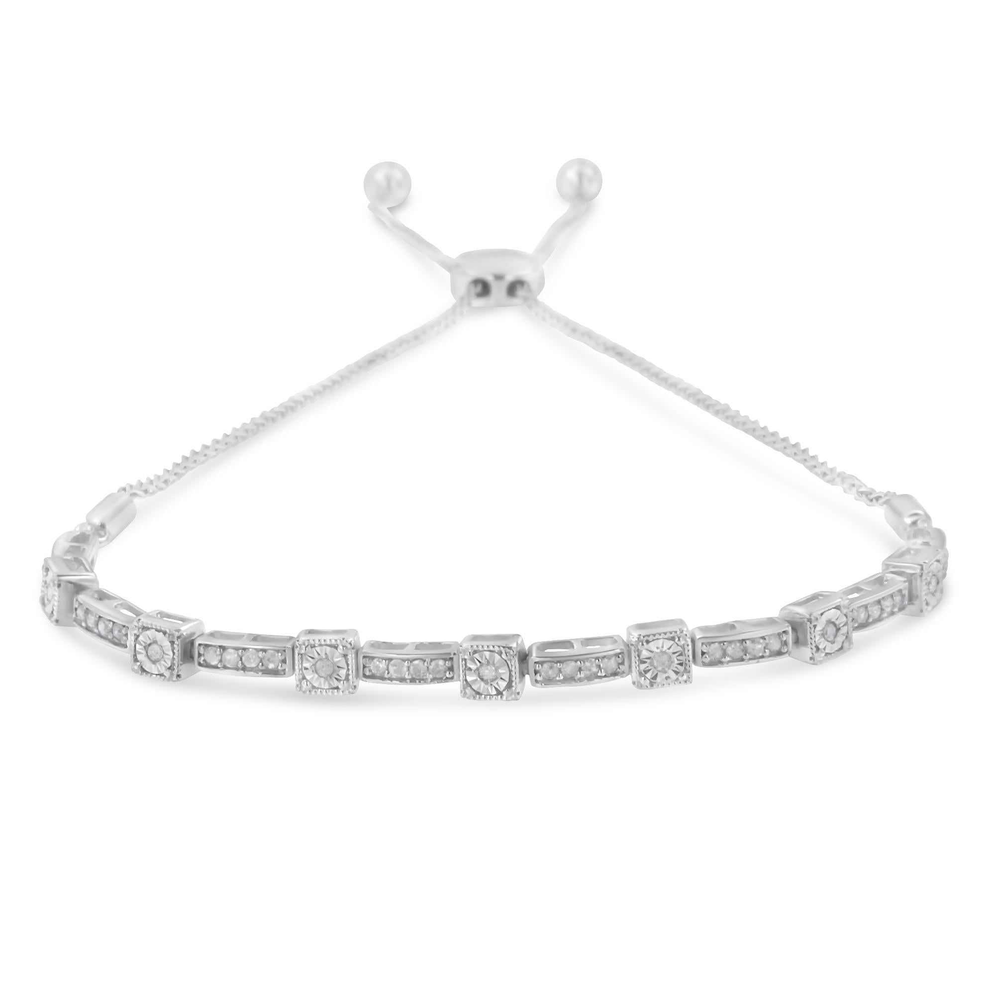 1/4 Cttw Diamond 4”-10” Square & Rectangle Bolo Bracelet (I-J Color,I3 Clarity)