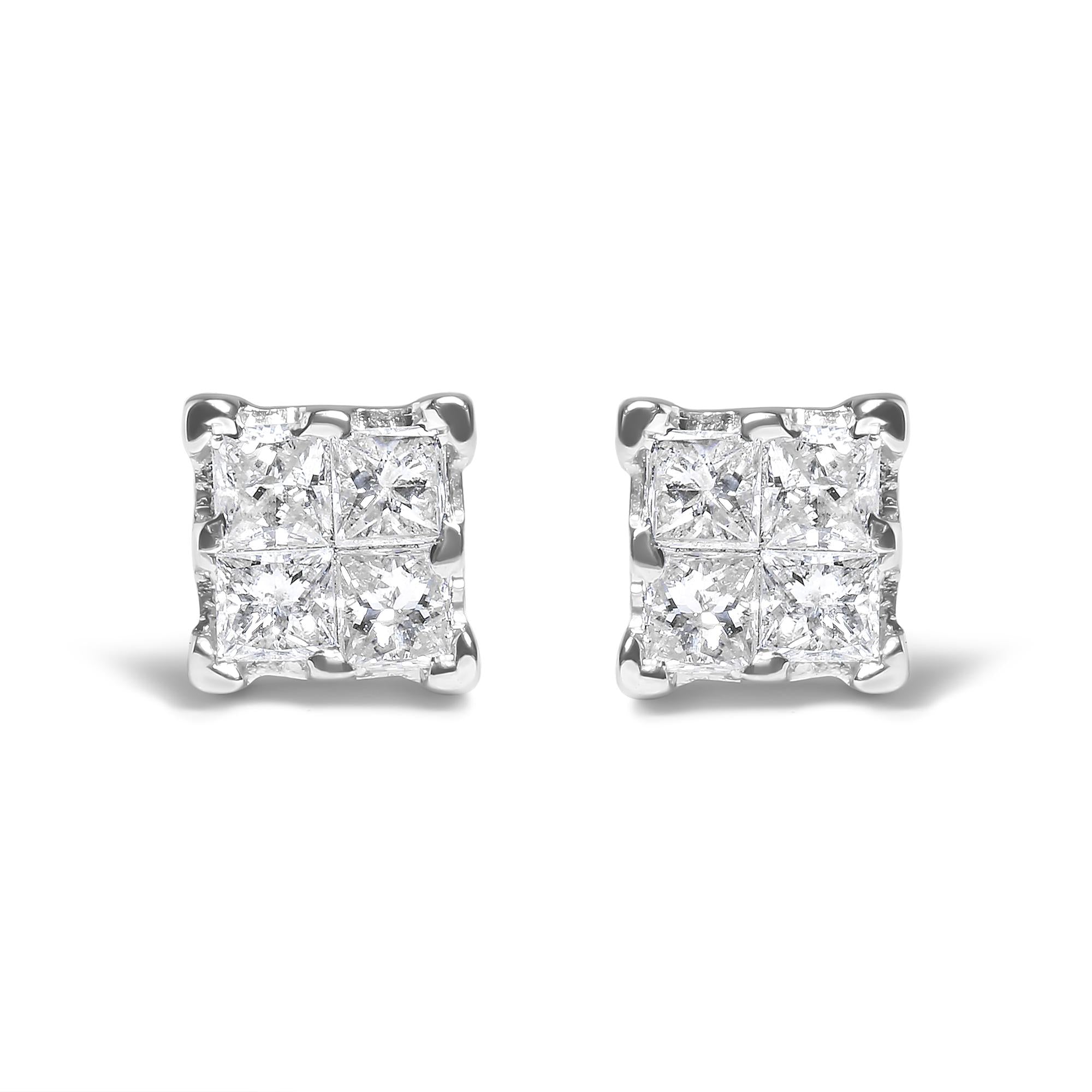 1/4 Cttw Diamond Composite Quad Stud Earrings (I-J Color, I1-I2 Clarity)