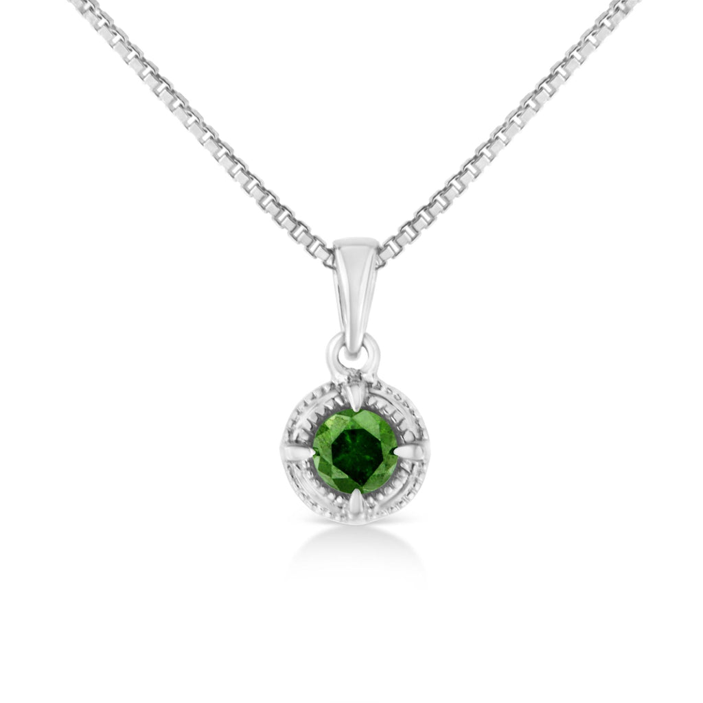 Diamond Solitaire 18" Milgrain Pendant Necklace