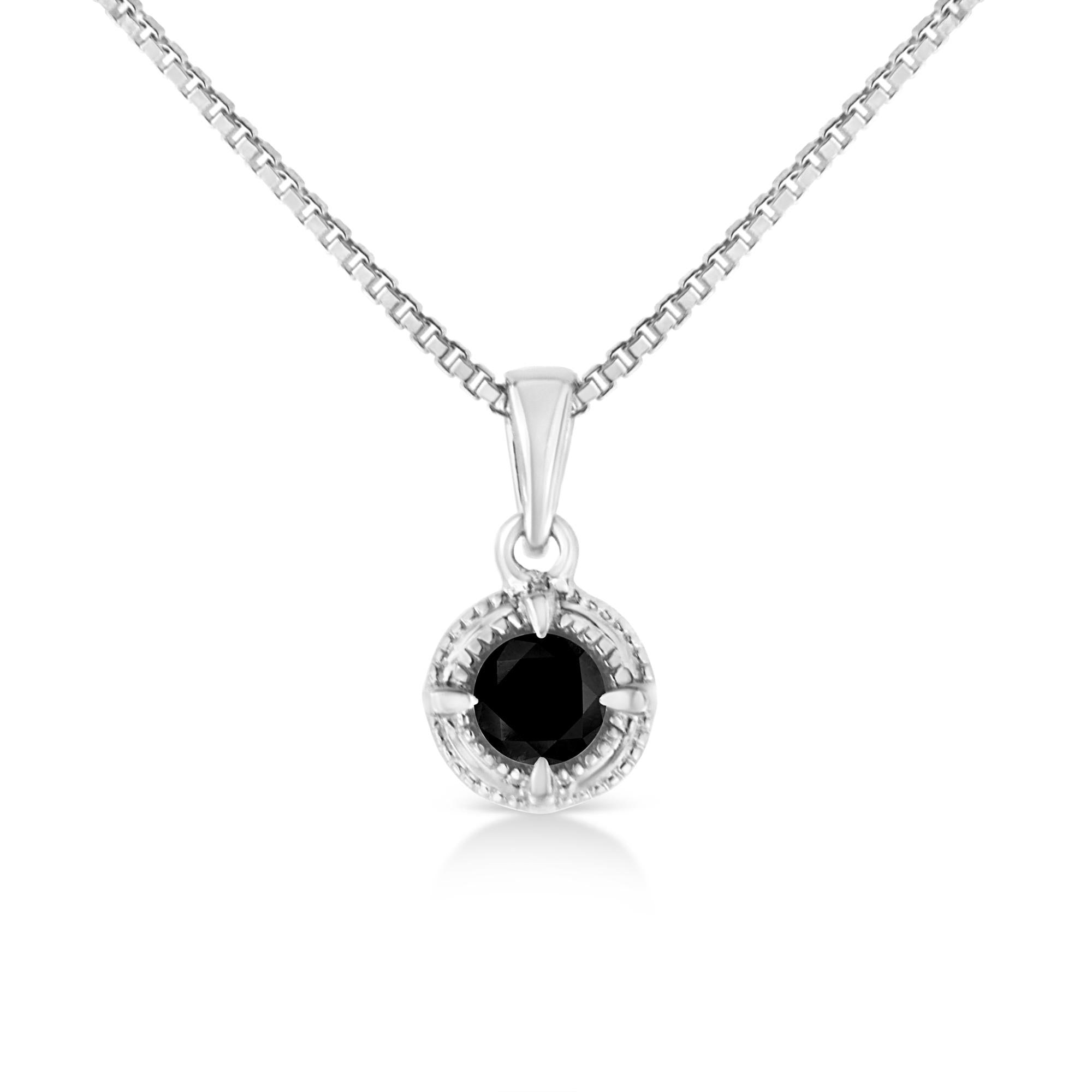 Diamond Solitaire 18" Milgrain Pendant Necklace