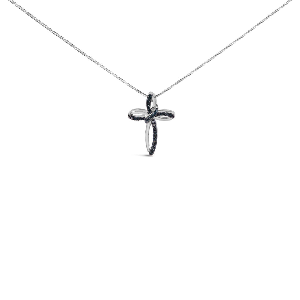 1/10 Cttw Blue Diamond Cross Pendant Necklace (Blue Color, I3 Clarity)