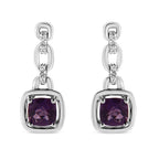 6x6MM Natural Purple Amethyst and Diamond Dangle Earrings (I-J Color)