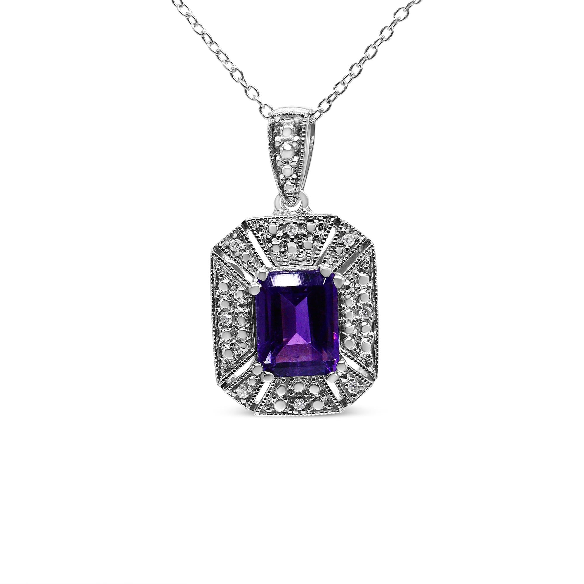 Amethyst and Diamond Art Deco 18" Pendant Necklace (I-J Color, I1-I2 Clarity)