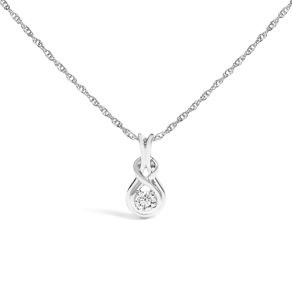 1/10 Cttw Diamond Love Knot Solitaire Pendant Necklace - Size 18 Inches