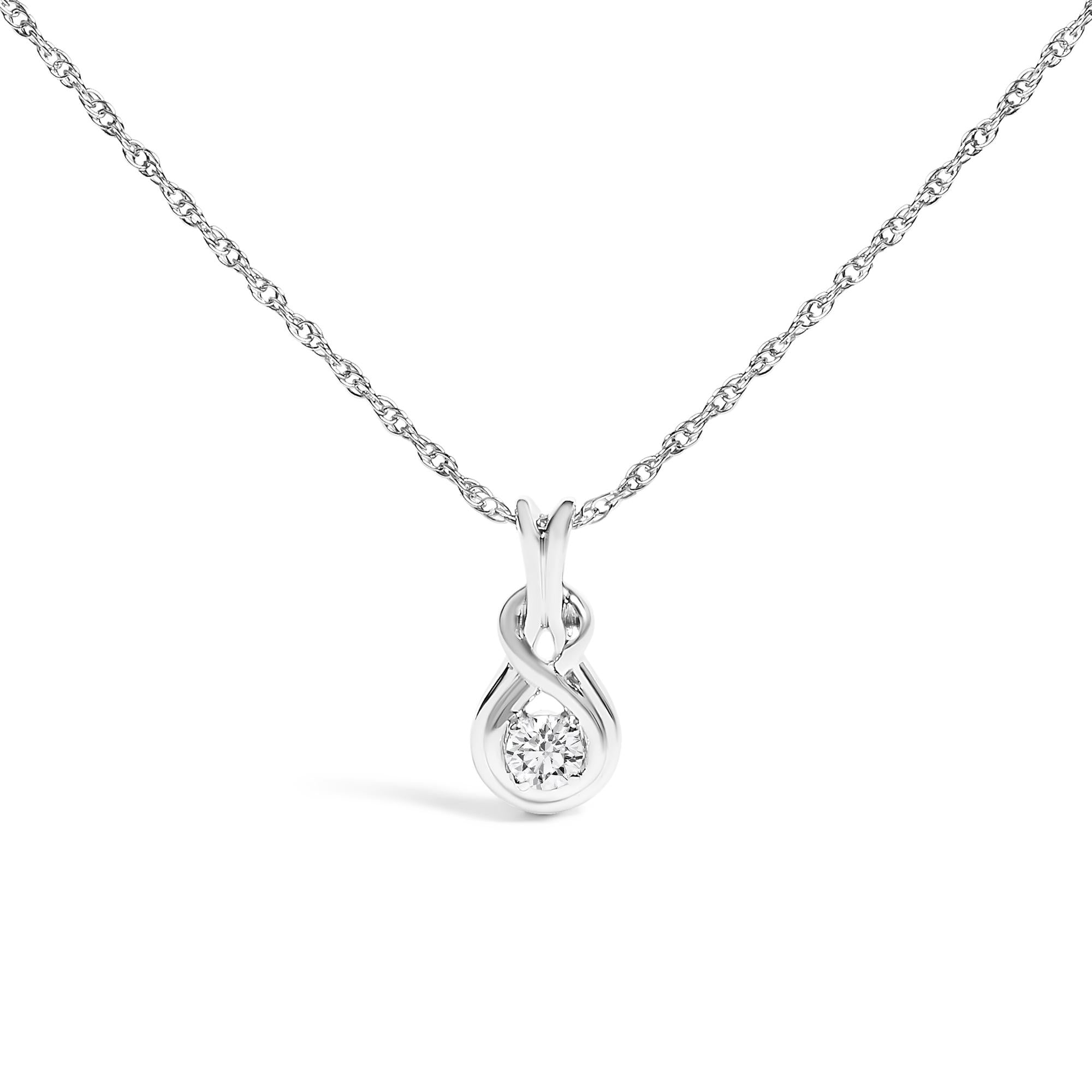 1/10 Cttw Diamond Love Knot Solitaire Pendant Necklace - Size 18 Inches