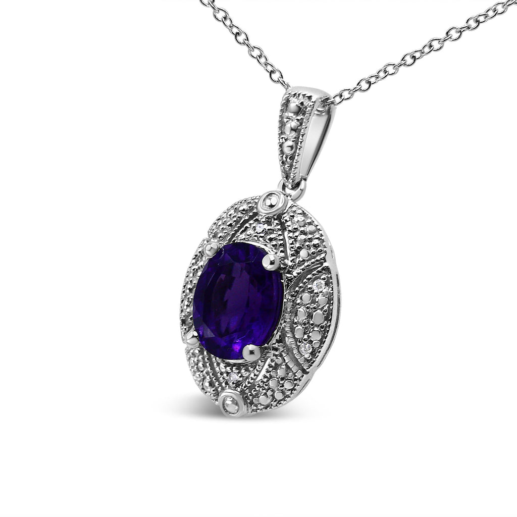 Diamond and 9x7mm Amethyst Pendant 18" Necklace (I-J Color, I1-I2 Clarity)