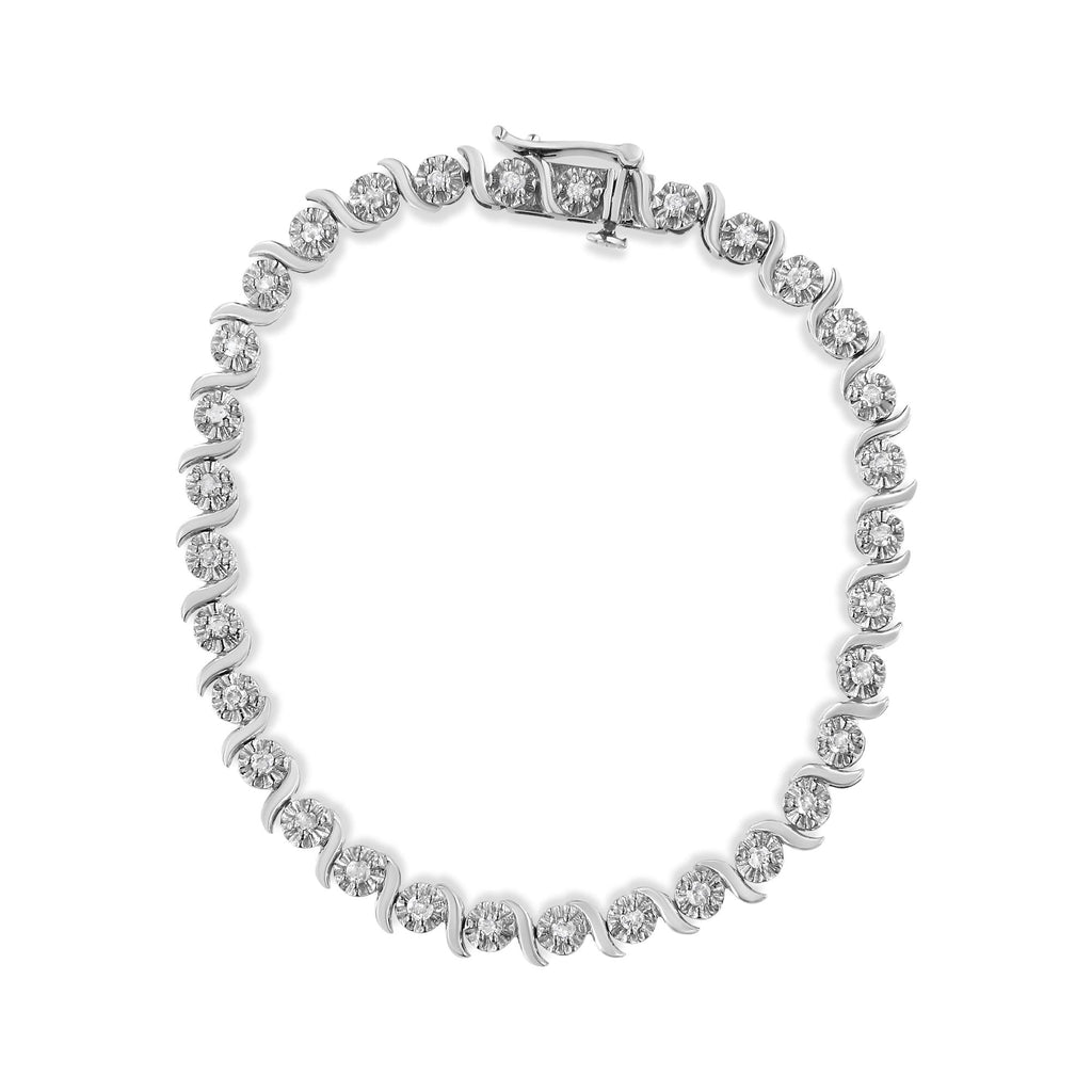 1.0 Cttw Diamond Spiral Wave Link 7" Bracelet (I-J Color, I3 Clarity)
