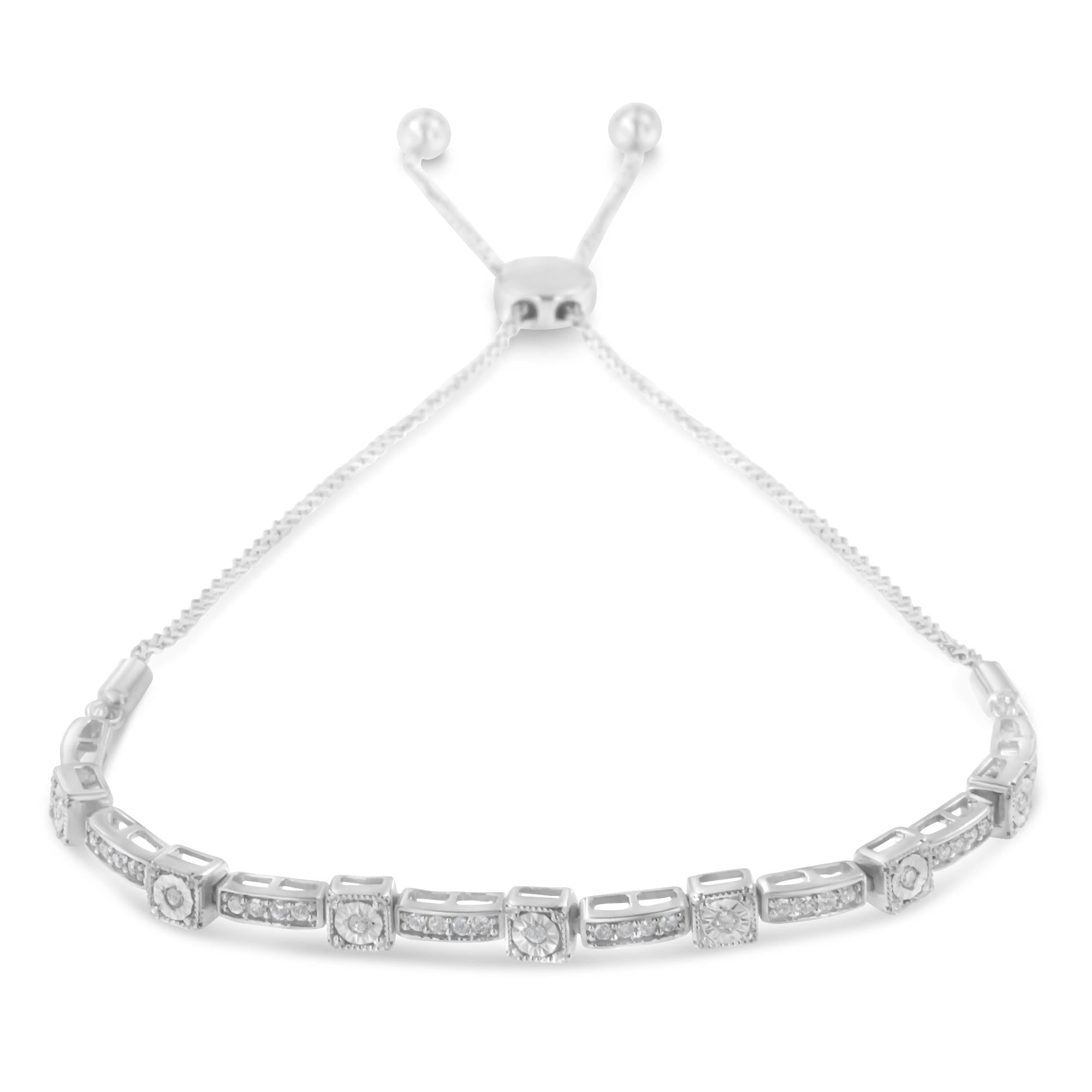 1/4 Cttw Diamond 4”-10” Square & Rectangle Bolo Bracelet (I-J Color,I3 Clarity)
