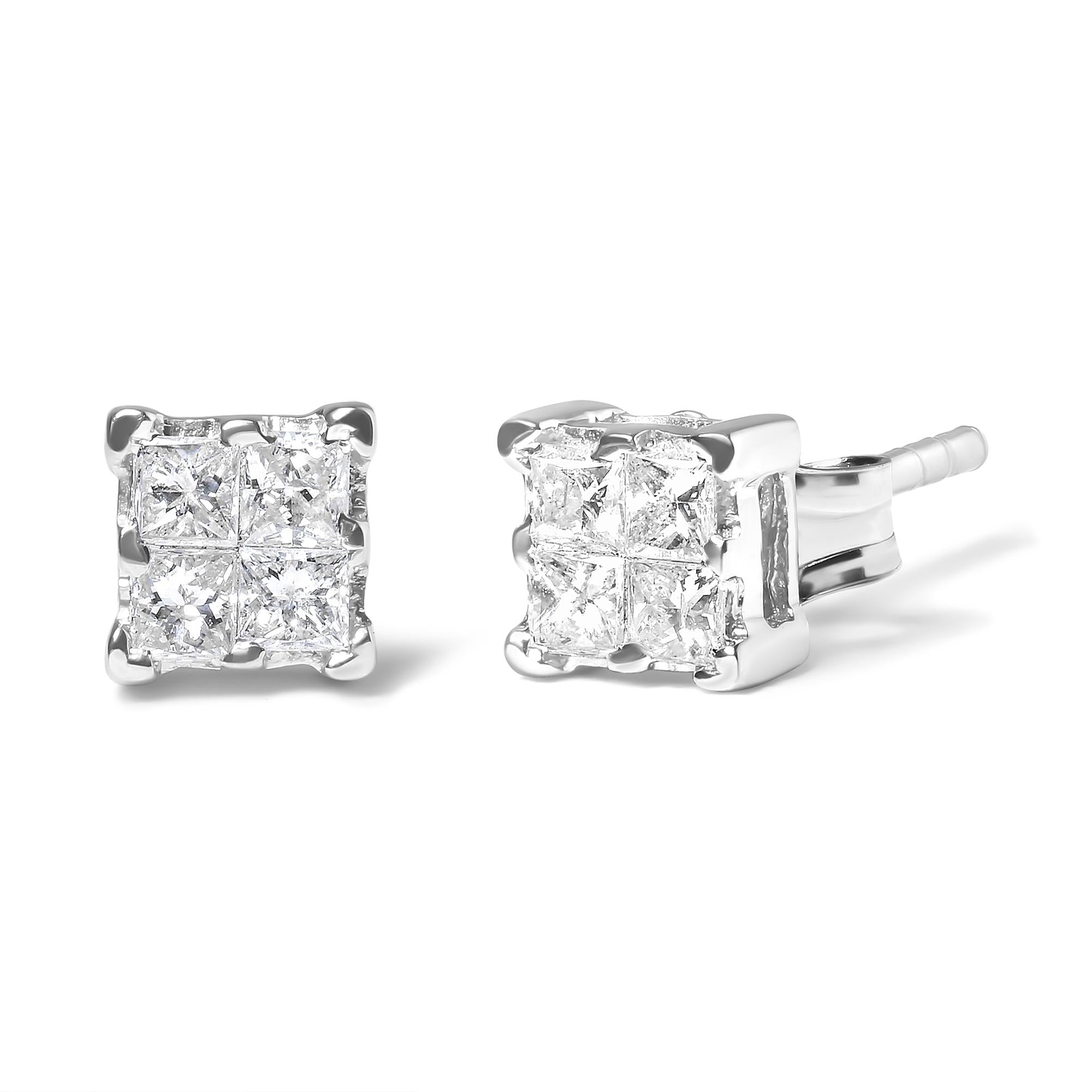 1/4 Cttw Diamond Composite Quad Stud Earrings (I-J Color, I1-I2 Clarity)