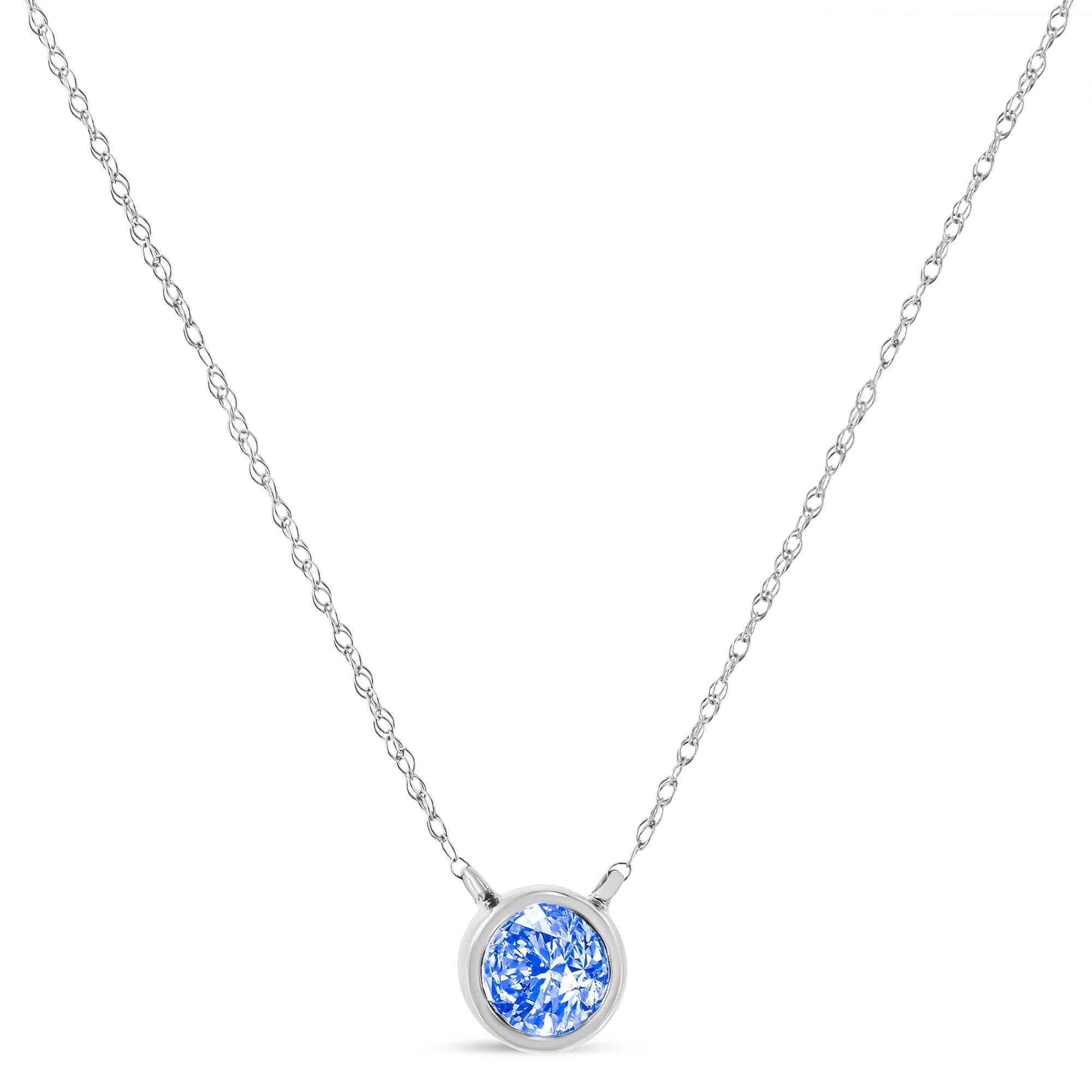 1/10 Carat Blue Diamond Suspended Bezel Solitaire 16"-18" Pendant Necklace
