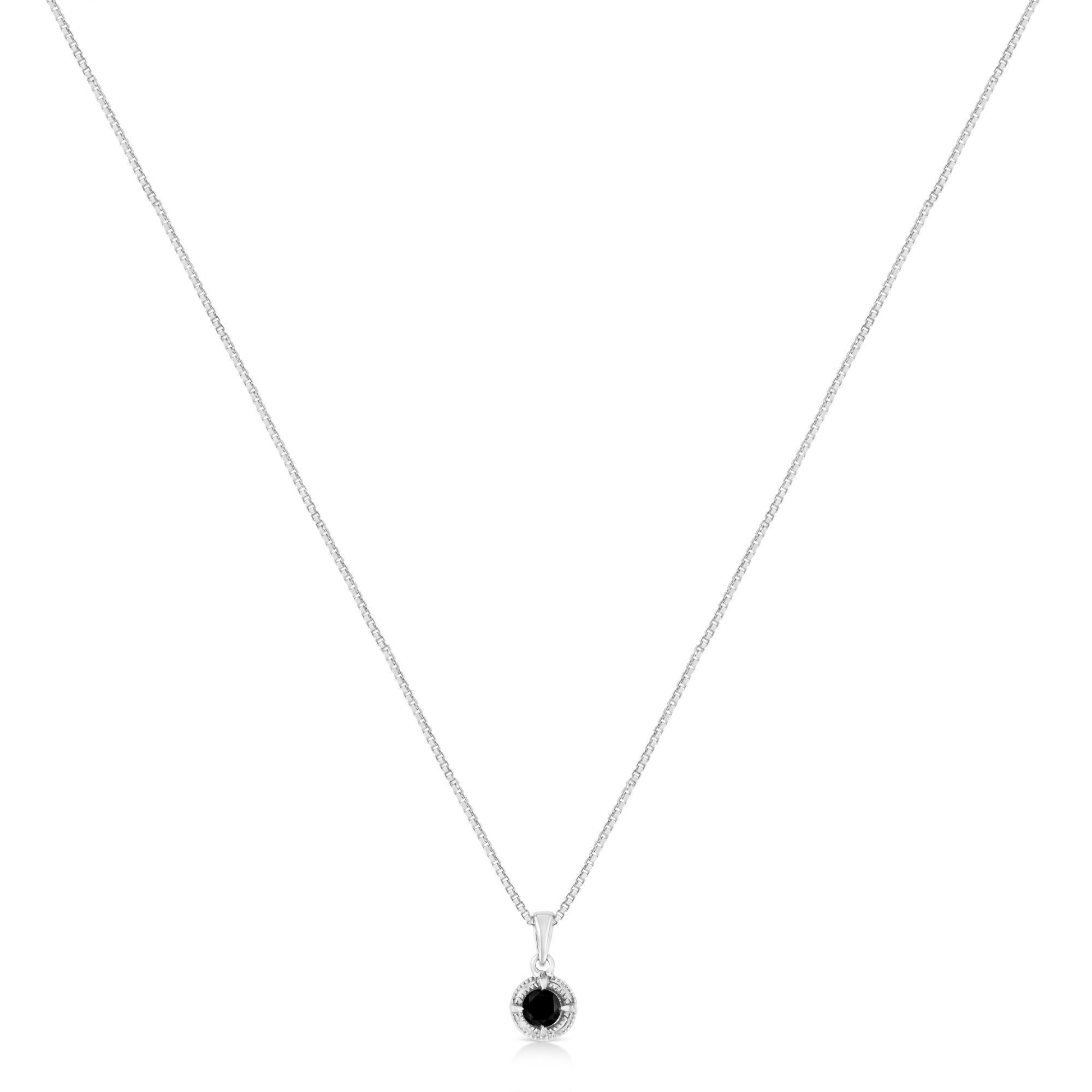 Diamond Solitaire 18" Milgrain Pendant Necklace