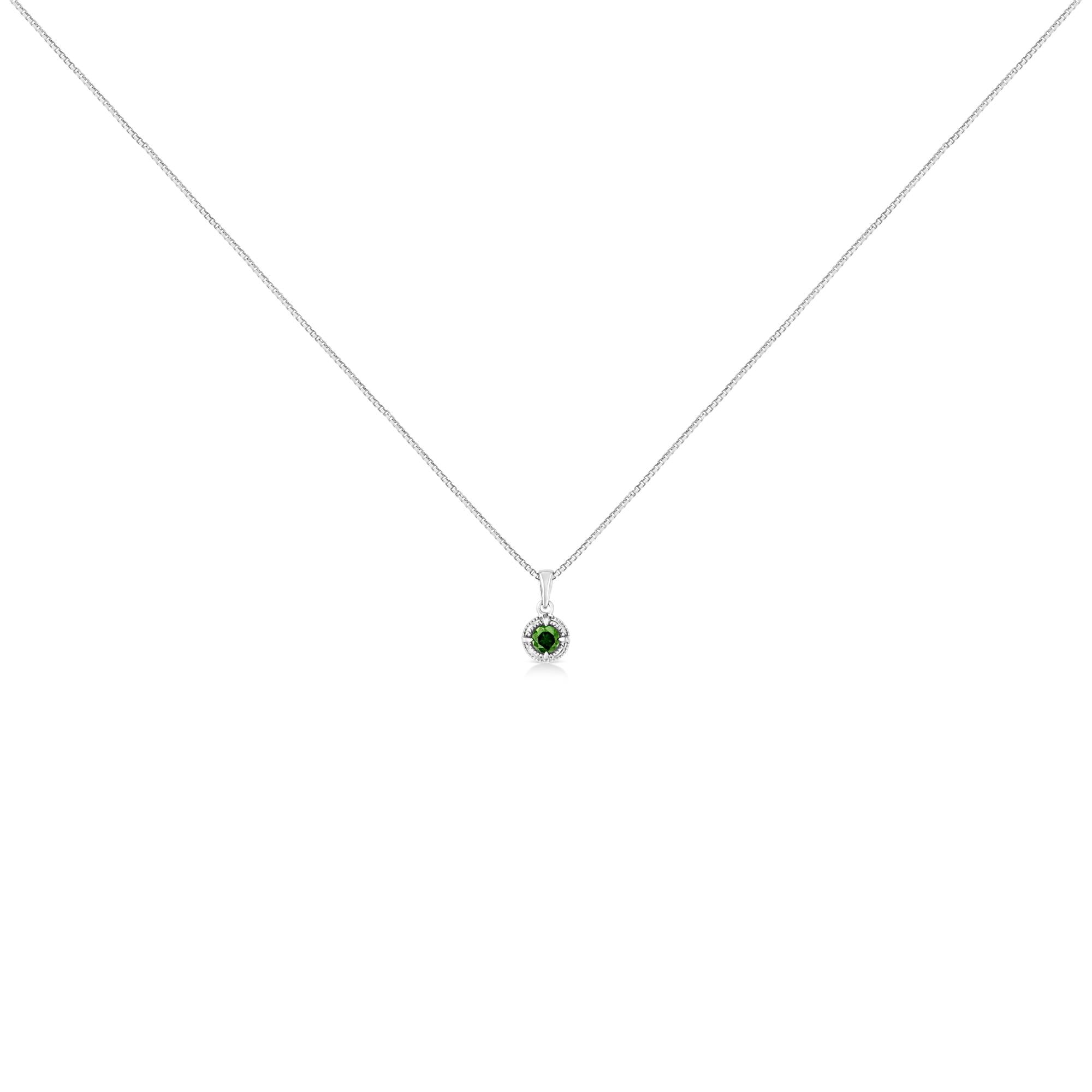 Diamond Solitaire 18" Milgrain Pendant Necklace
