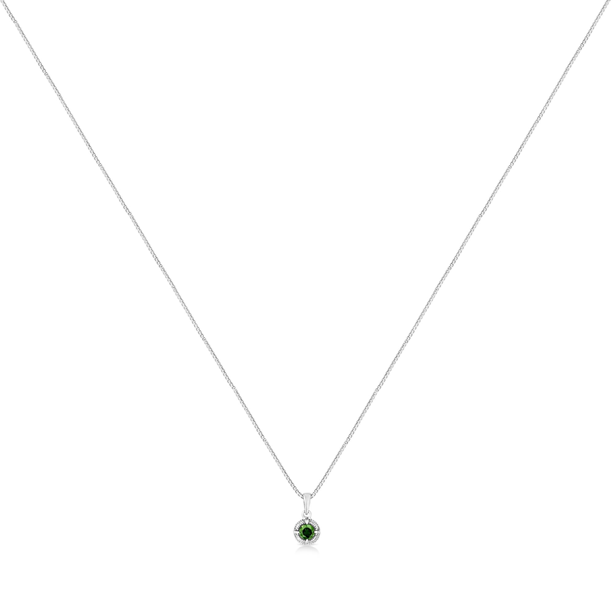 Diamond Solitaire 18" Milgrain Pendant Necklace