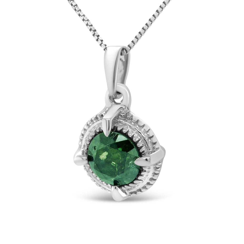 Diamond Solitaire 18" Milgrain Pendant Necklace