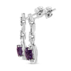 6x6MM Natural Purple Amethyst and Diamond Dangle Earrings (I-J Color)
