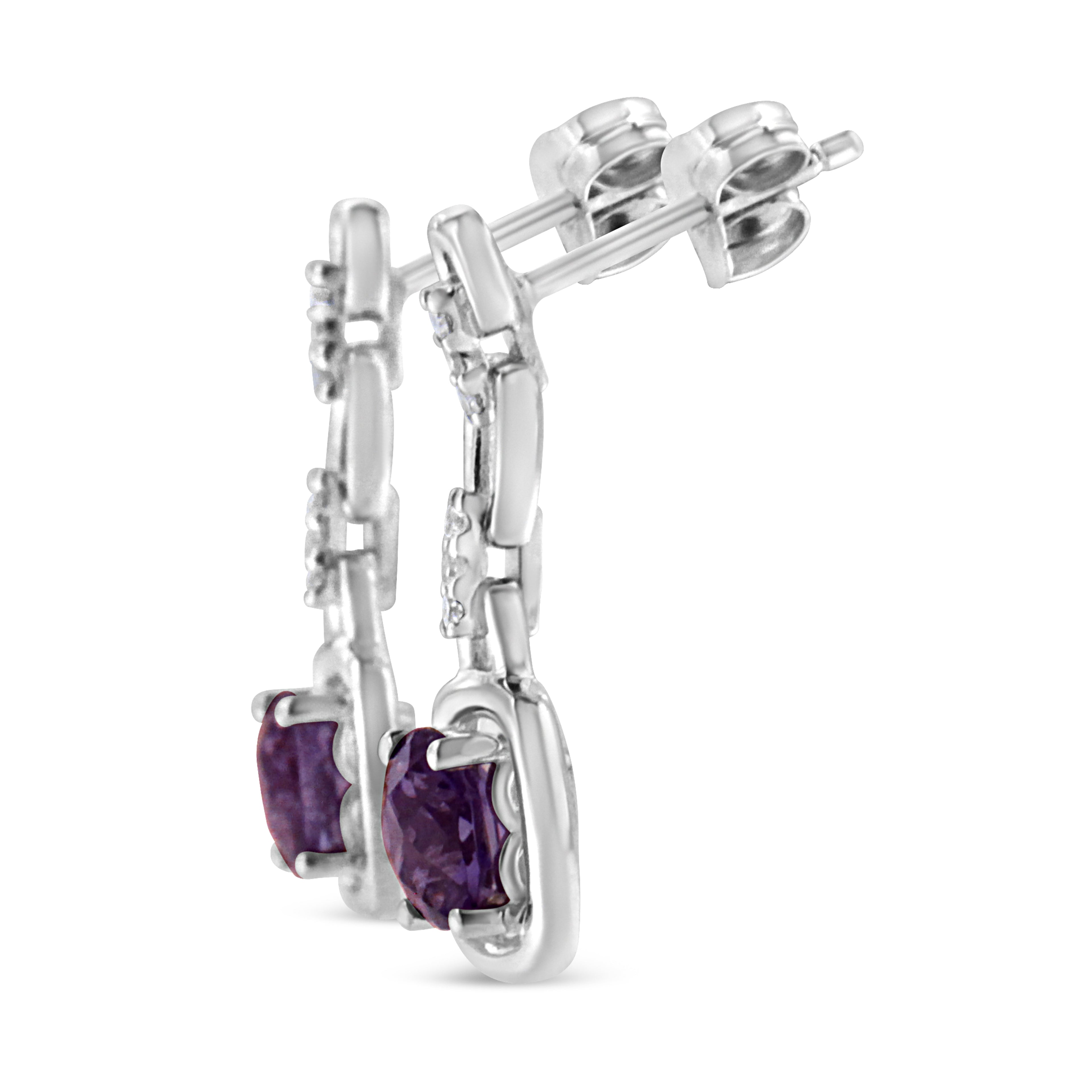 6x6MM Natural Purple Amethyst and Diamond Dangle Earrings (I-J Color)