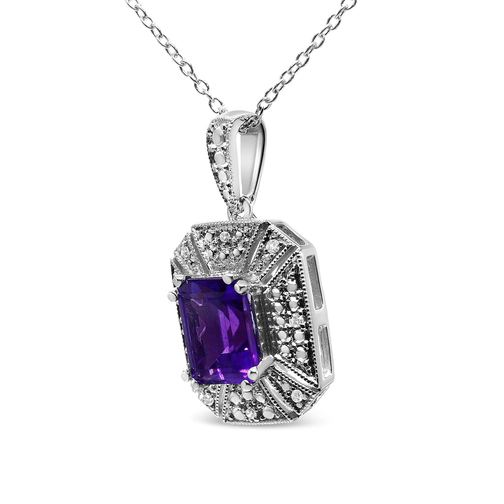 Amethyst and Diamond Art Deco 18" Pendant Necklace (I-J Color, I1-I2 Clarity)
