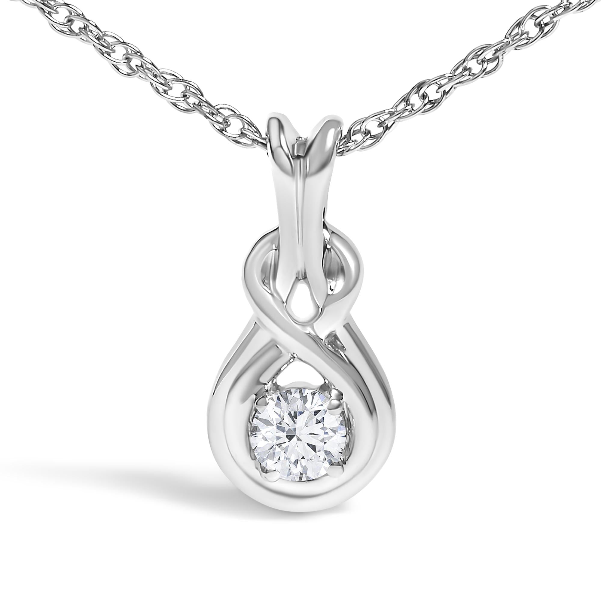 1/10 Cttw Diamond Love Knot Solitaire Pendant Necklace - Size 18 Inches