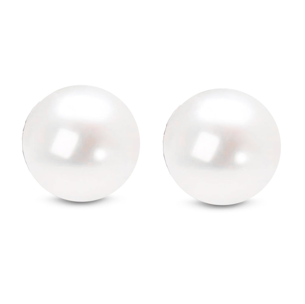 14K Gold White Saltwater Akoya Pearl Stud Earrings AAA+ Quality