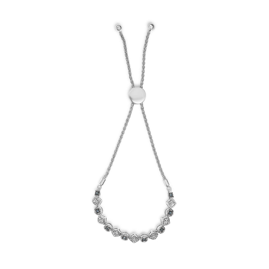 1/10 Cttw Blue and White Diamond Bolo Bracelet (Blue/I-J Color, I2-I3 Clarity)