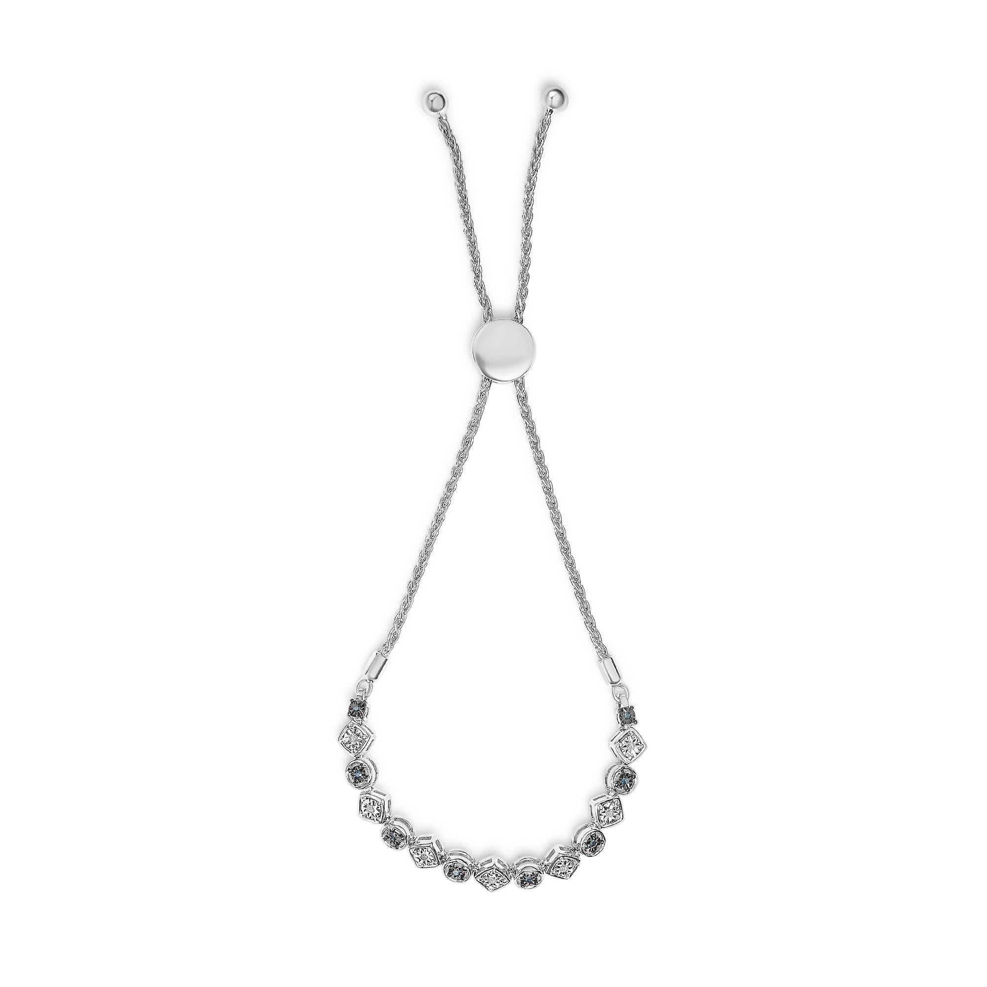 1/10 Cttw Blue and White Diamond Bolo Bracelet (Blue/I-J Color, I2-I3 Clarity)