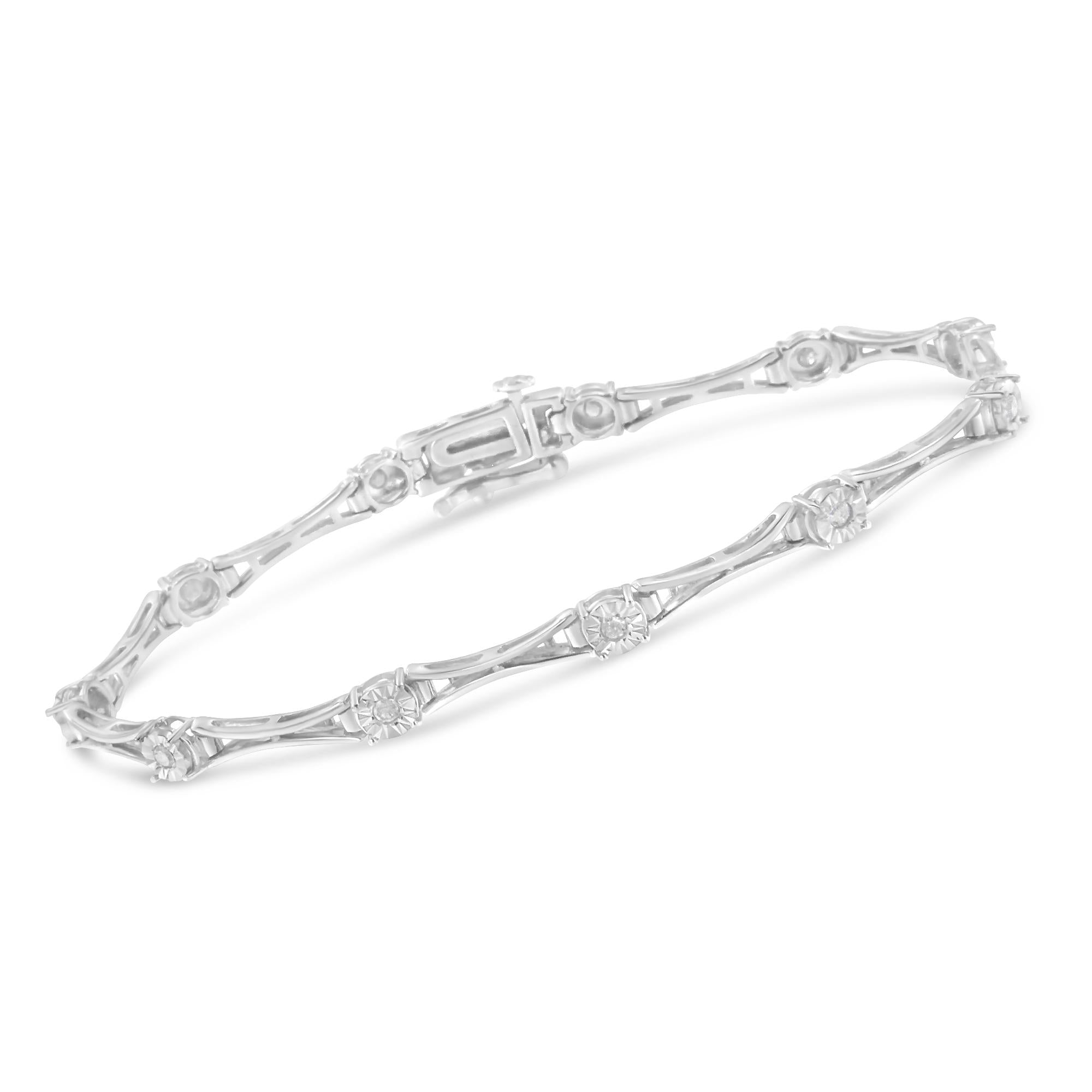 1/4 Cttw Diamond Flared-Bar 7" Link Bracelet (I-J Color, I3 Clarity)