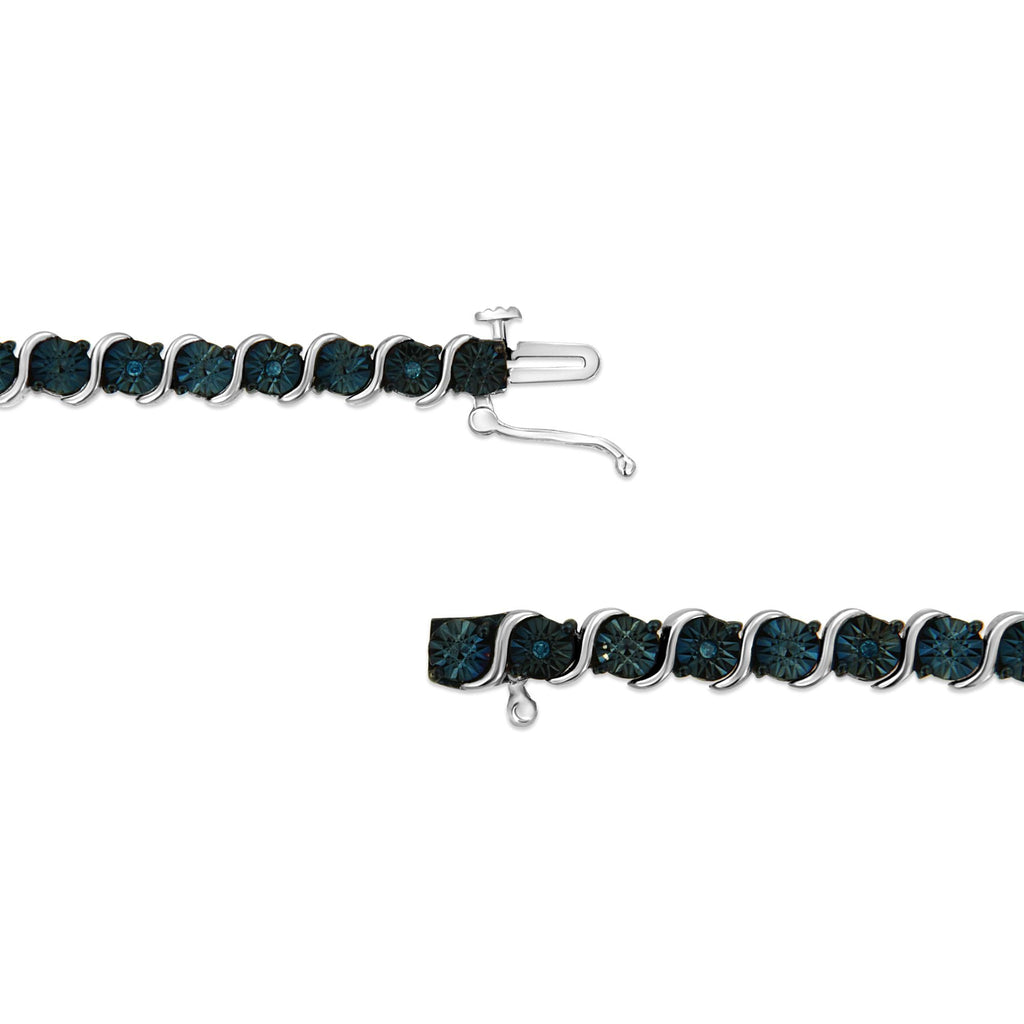 1/10 Cttw Treated Blue Color Diamond Miracle Plate "S" Link Tennis Bracelet