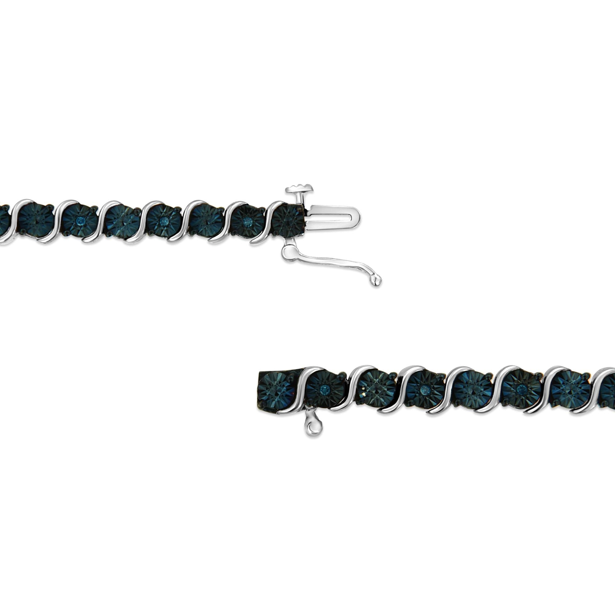 1/10 Cttw Treated Blue Color Diamond Miracle Plate "S" Link Tennis Bracelet