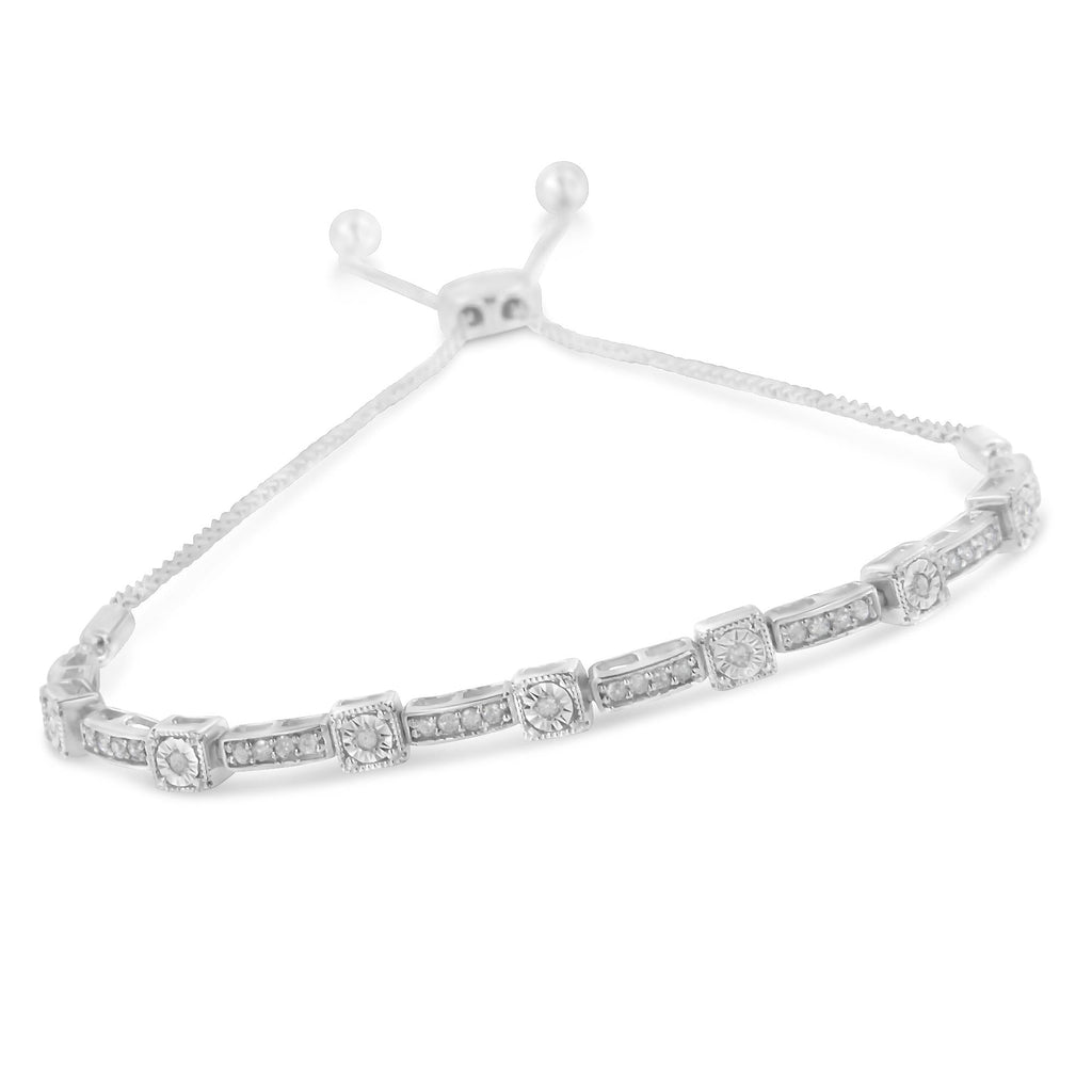 1/4 Cttw Diamond 4”-10” Square & Rectangle Bolo Bracelet (I-J Color,I3 Clarity)