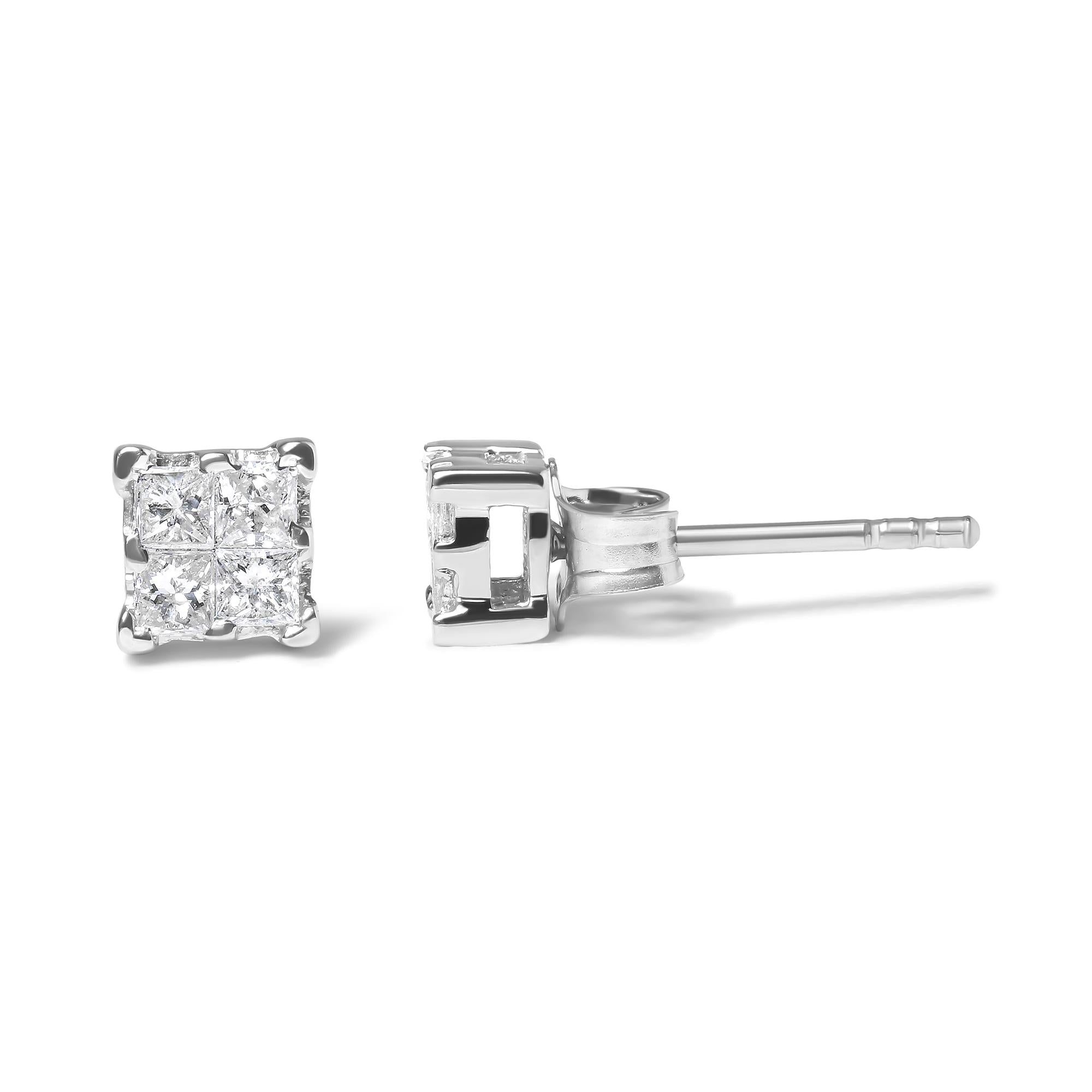 1/4 Cttw Diamond Composite Quad Stud Earrings (I-J Color, I1-I2 Clarity)