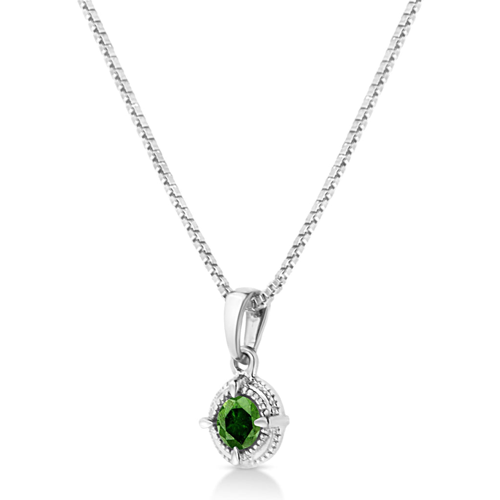 Diamond Solitaire 18" Milgrain Pendant Necklace