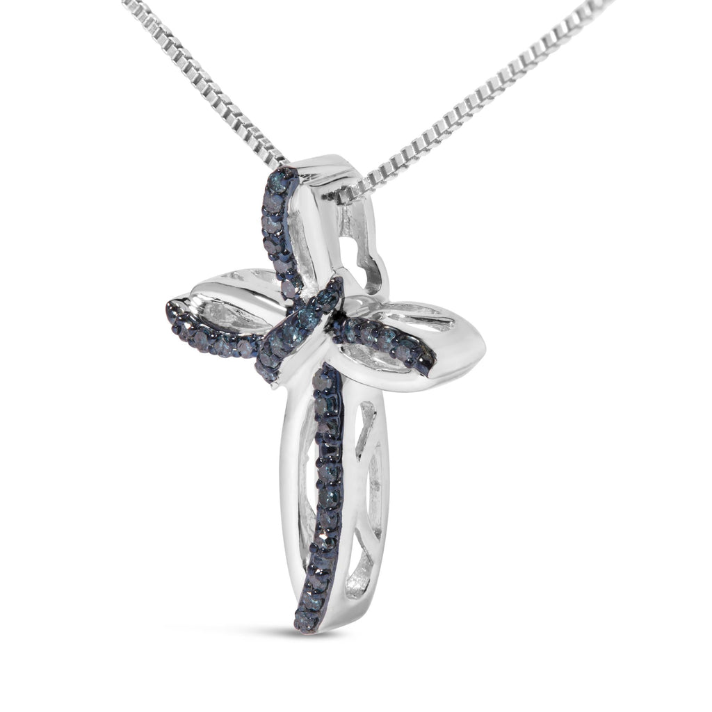 1/10 Cttw Blue Diamond Cross Pendant Necklace (Blue Color, I3 Clarity)