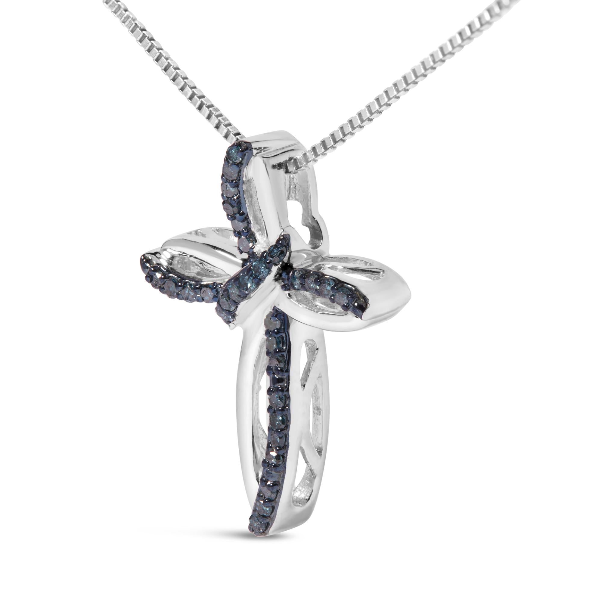 1/10 Cttw Blue Diamond Cross Pendant Necklace (Blue Color, I3 Clarity)