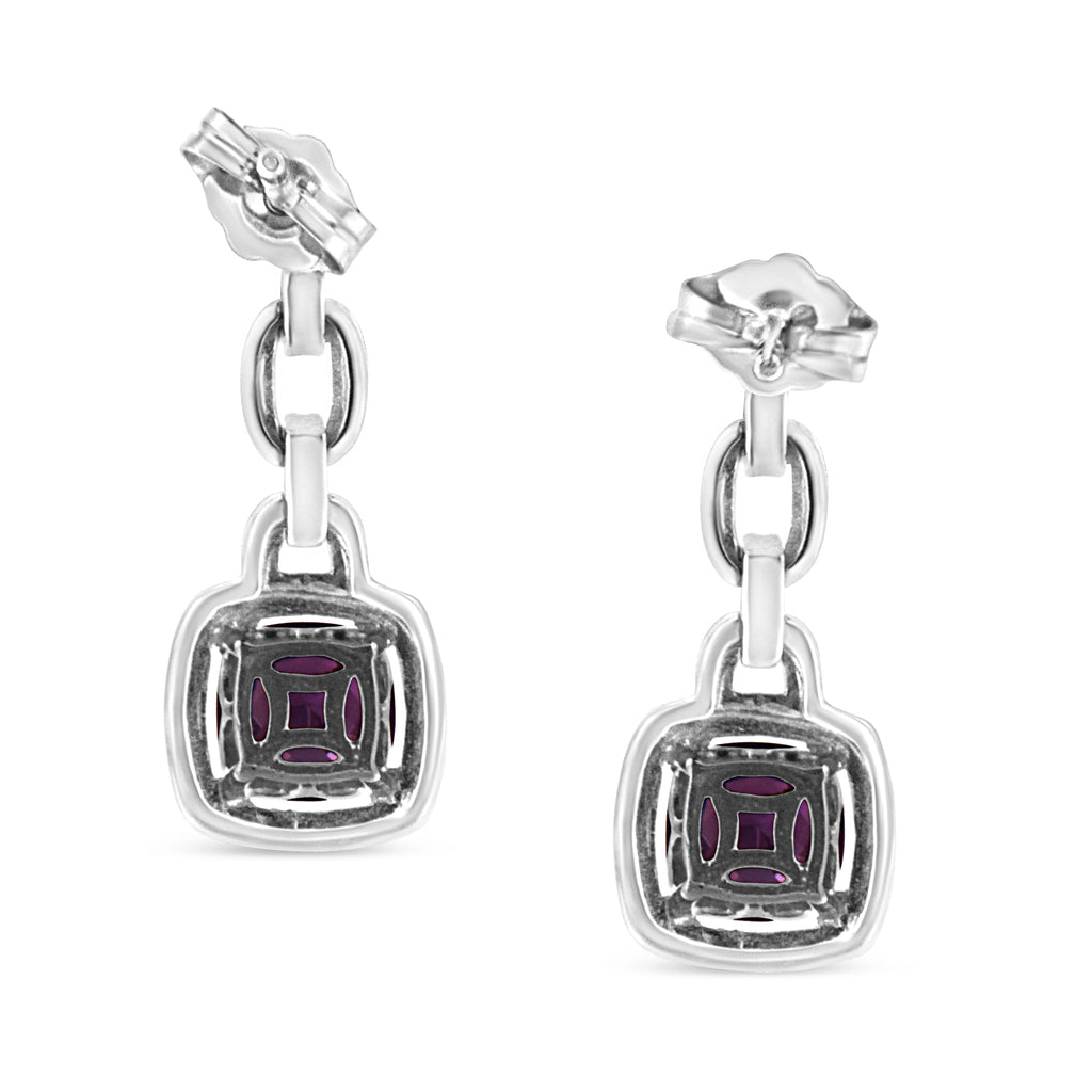 6x6MM Natural Purple Amethyst and Diamond Dangle Earrings (I-J Color)