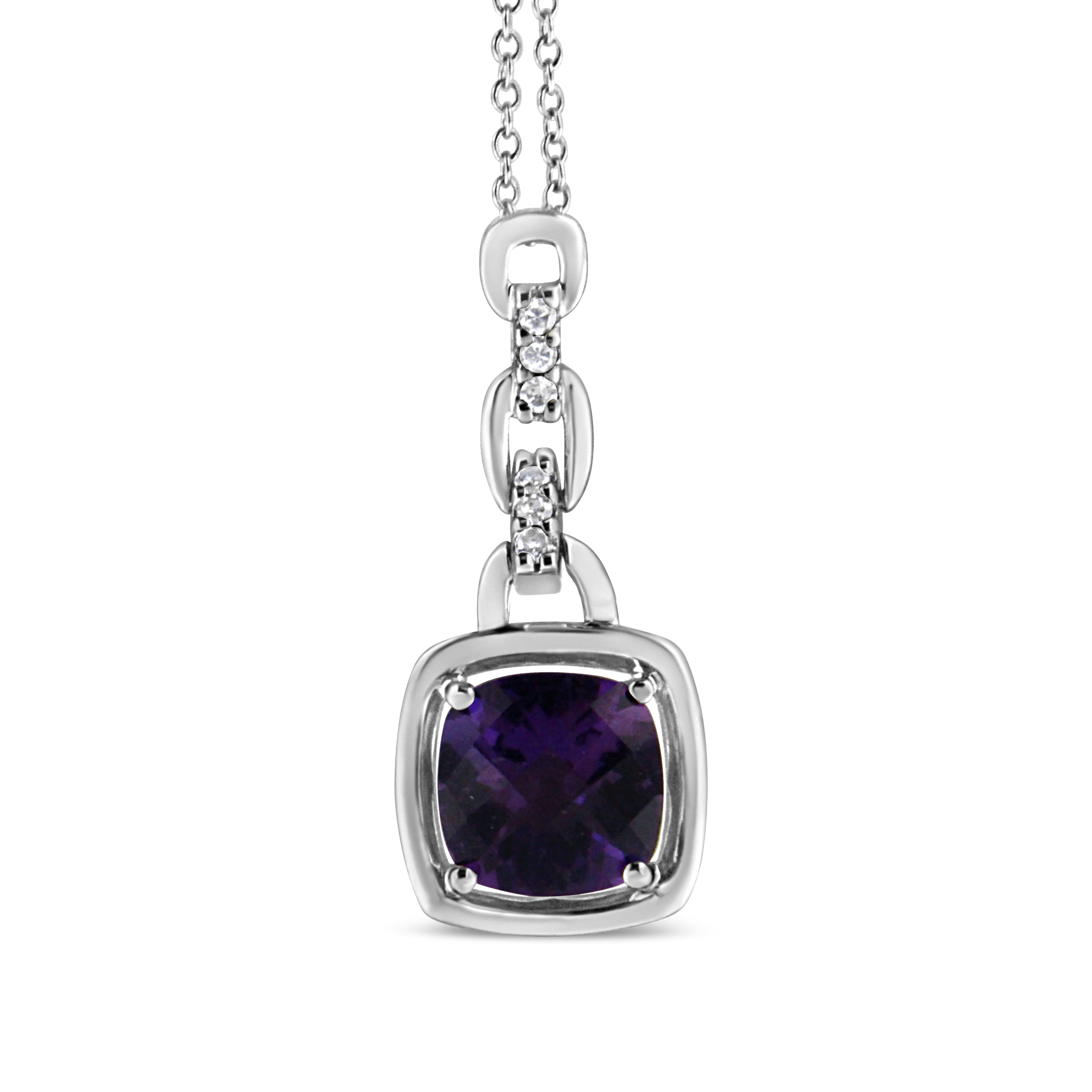 6x6MM Natural Purple Amethyst and Diamond 18" Inch Pendant Necklace