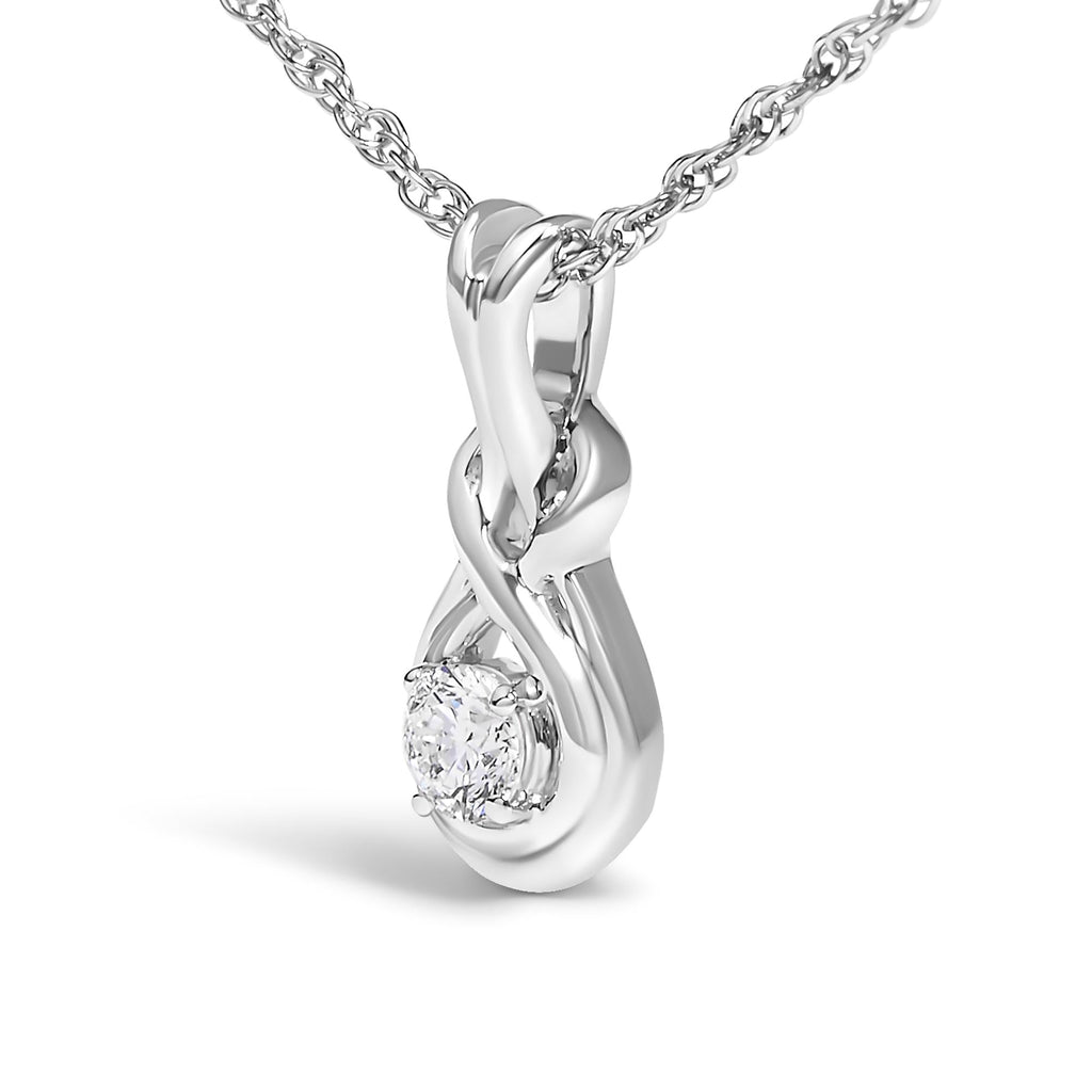1/10 Cttw Diamond Love Knot Solitaire Pendant Necklace - Size 18 Inches