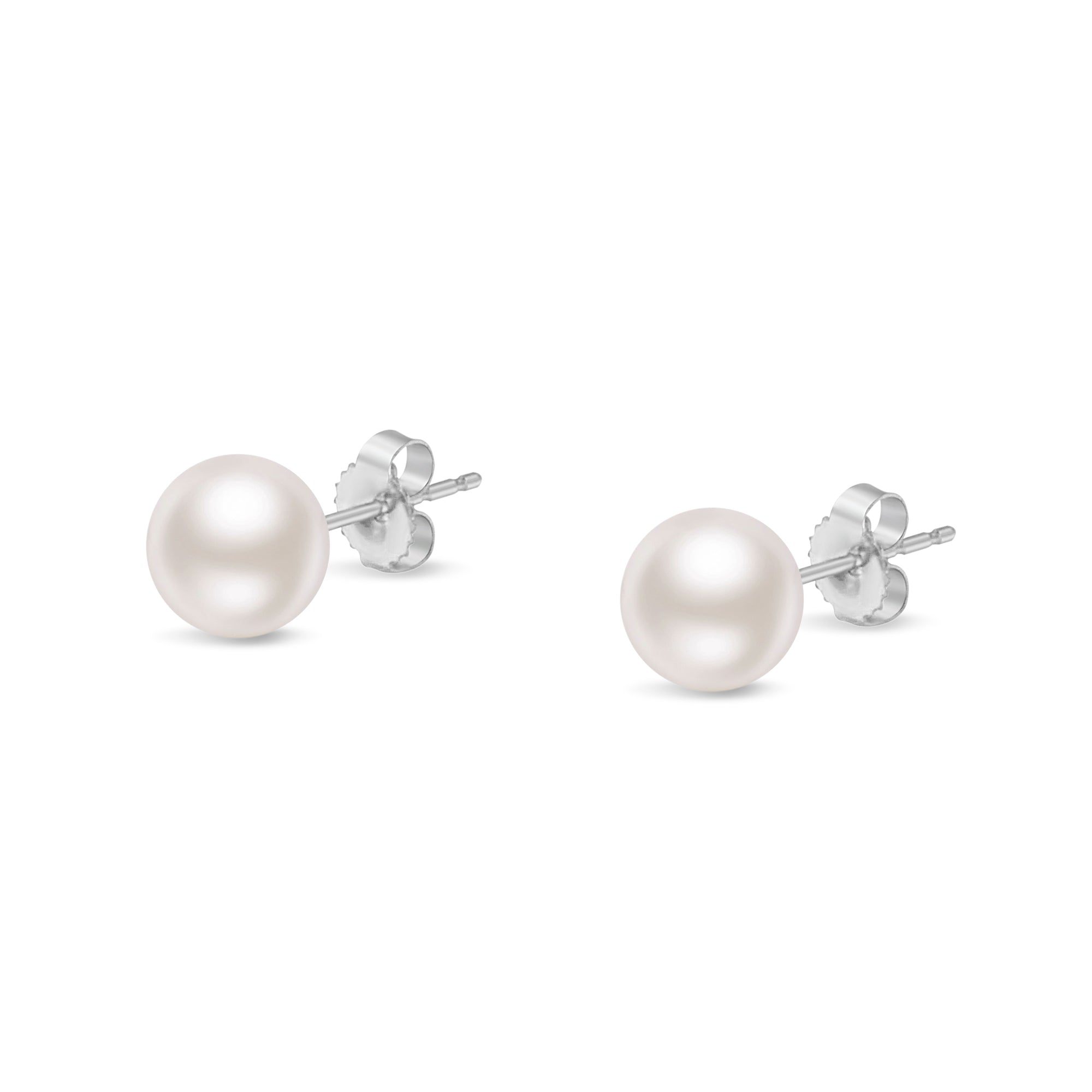 14K Gold White Saltwater Akoya Pearl Stud Earrings AAA+ Quality