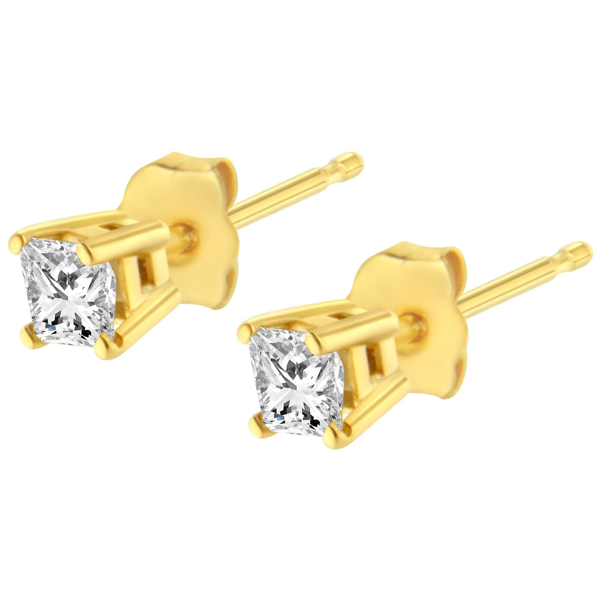 14K Gold 1/5 Cttw  Diamond Classic Square Stud Earrings (I-J Color, I3 Clarity)