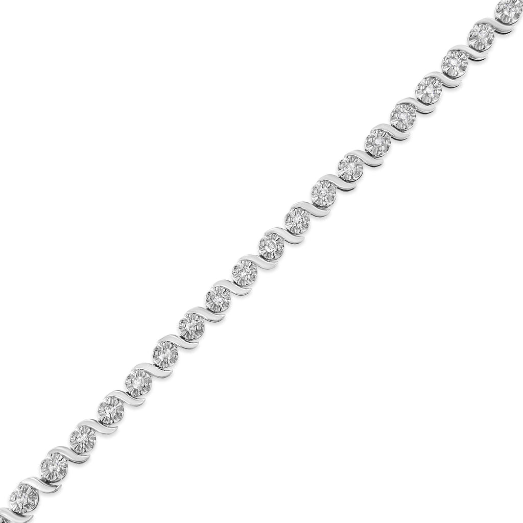 1.0 Cttw Diamond Spiral Wave Link 7" Bracelet (I-J Color, I3 Clarity)