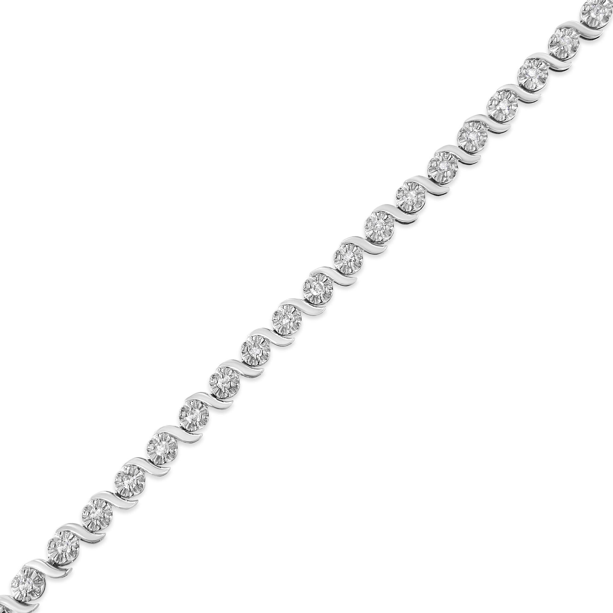 1.0 Cttw Diamond Spiral Wave Link 7" Bracelet (I-J Color, I3 Clarity)