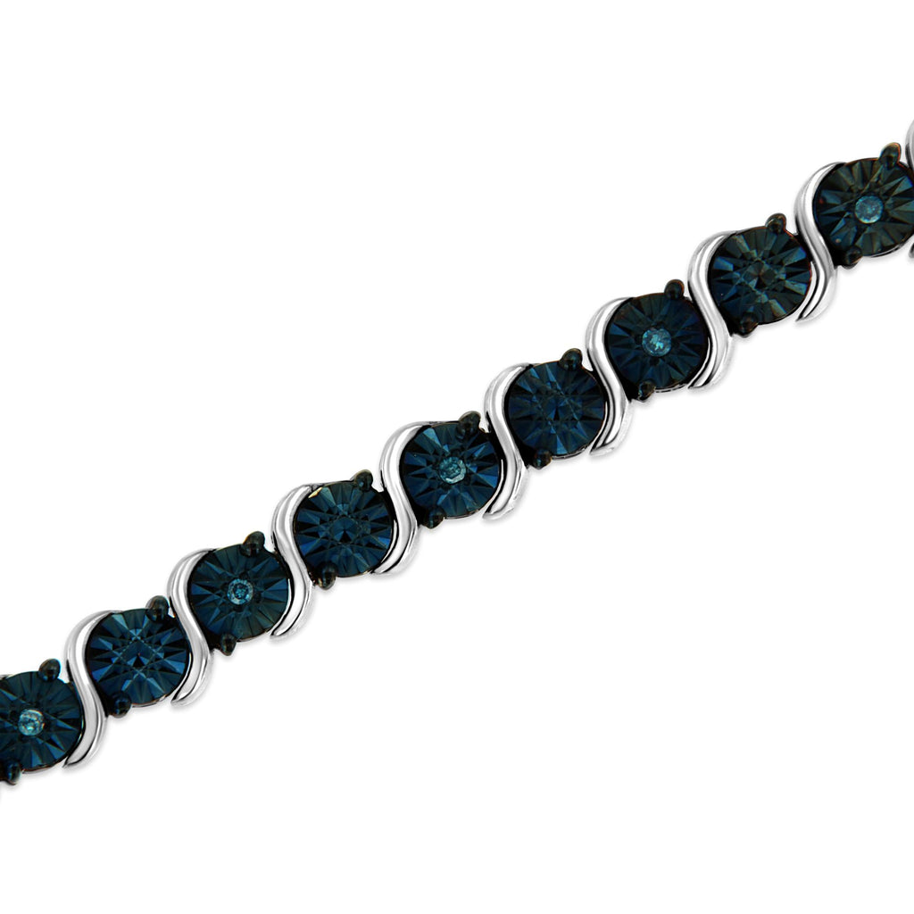 1/10 Cttw Treated Blue Color Diamond Miracle Plate "S" Link Tennis Bracelet