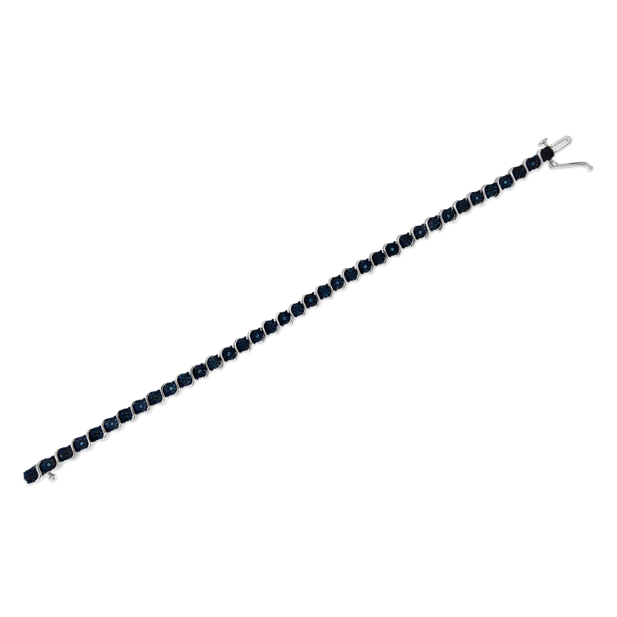 1/10 Cttw Treated Blue Color Diamond Miracle Plate "S" Link Tennis Bracelet